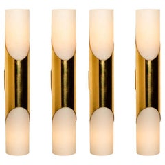 Vintage Several Wall Sconces Opaline Glass and Brass in the Style of RAAK, 1970