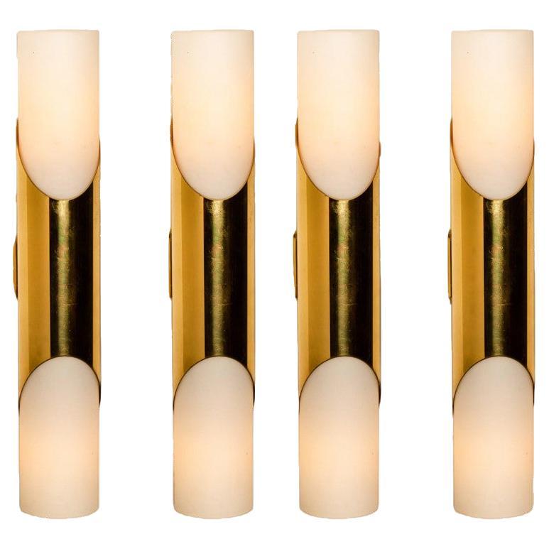Several Wall Sconces Opaline Glass and Brass in the Style of RAAK, 1970