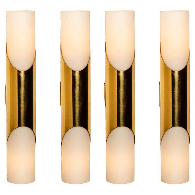 Several Wall Sconces Opaline Glass and Brass in the Style of RAAK, 1970 in vendita