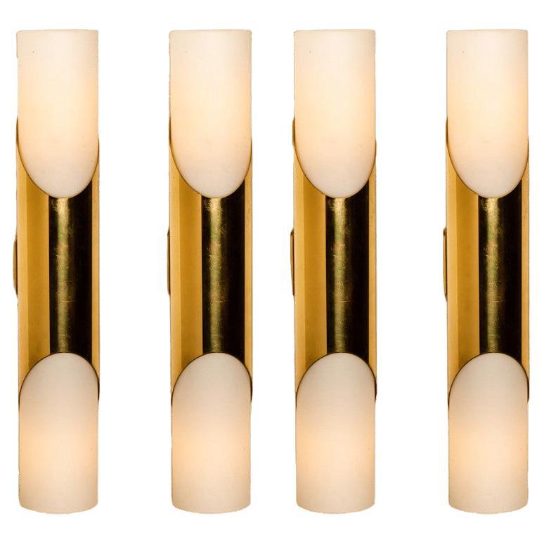 Several Wall Sconces Opaline Glass and Brass in the Style of RAAK, 1970