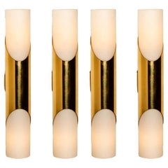 Several Wall Sconces Opaline Glass and Brass in the Style of RAAK, 1970