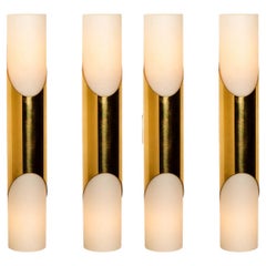 Several Wall Sconces Opaline Glass and Brass in the Style of RAAK, 1970