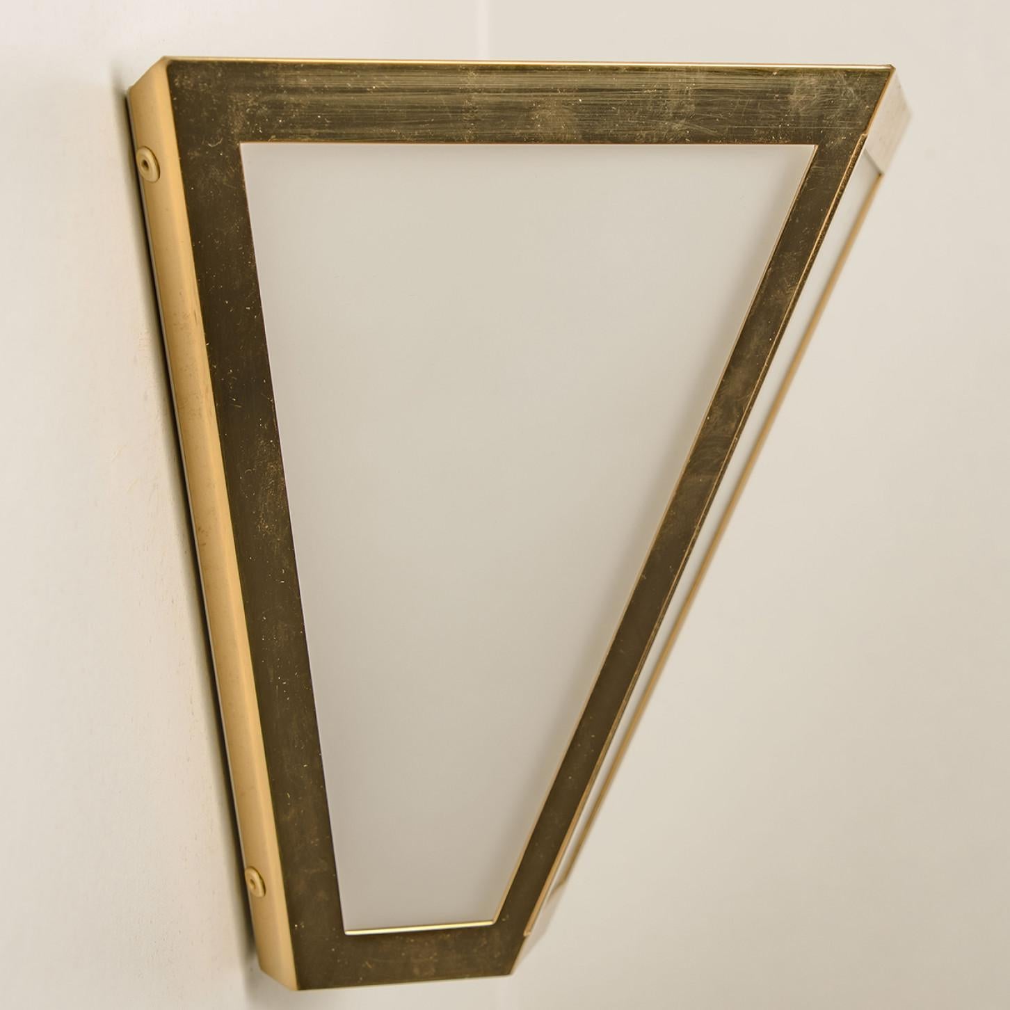 Several White Glass and Brass Pyramid Wall Lights by Limburg, 1970s For Sale 4