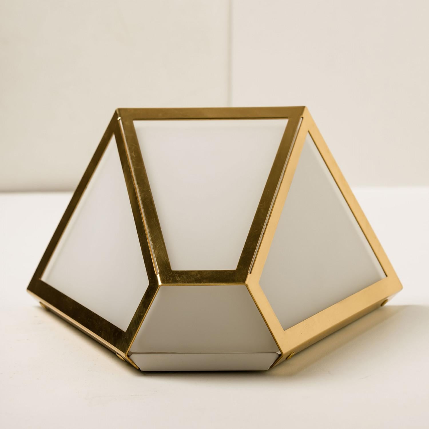 Several White Glass and Brass Pyramid Wall Lights by Limburg, 1970s For Sale 5