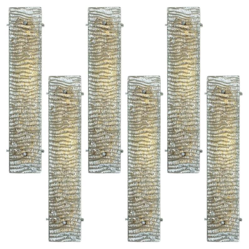 Mehrere XL strukturierte Kaiser Glas und Messing Wall Lights