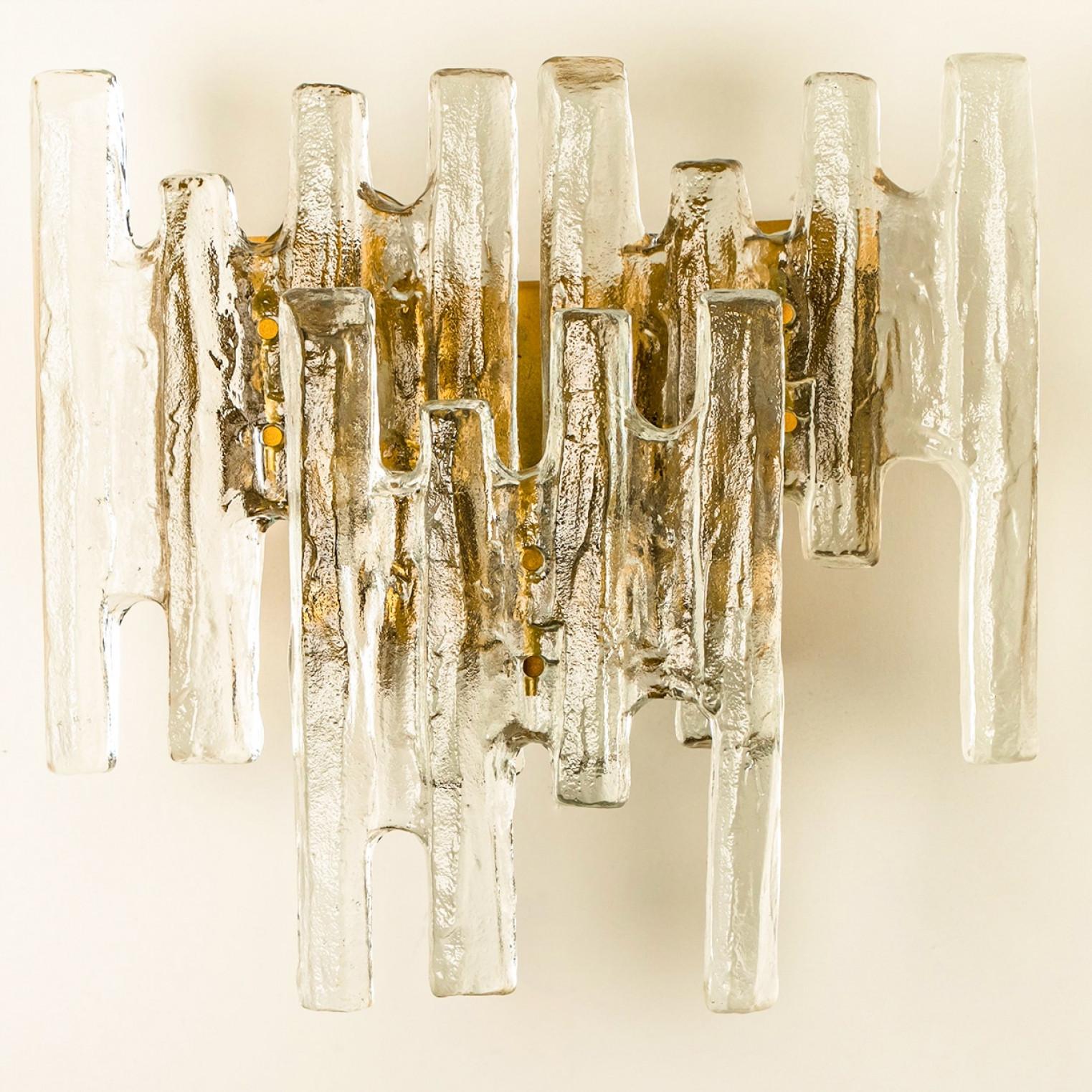 Mid-Century Modern Several XL Textured Ice glass Wall Lights by Kalmar, 1960s For Sale