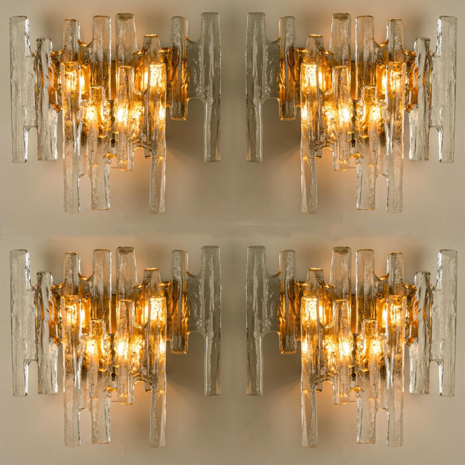 Other Several XL Textured Ice glass Wall Lights by Kalmar, 1960s For Sale