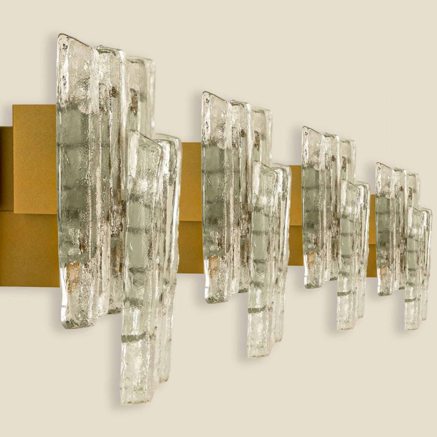 Several XL Textured Ice glass Wall Lights by Kalmar, 1960s For Sale 1
