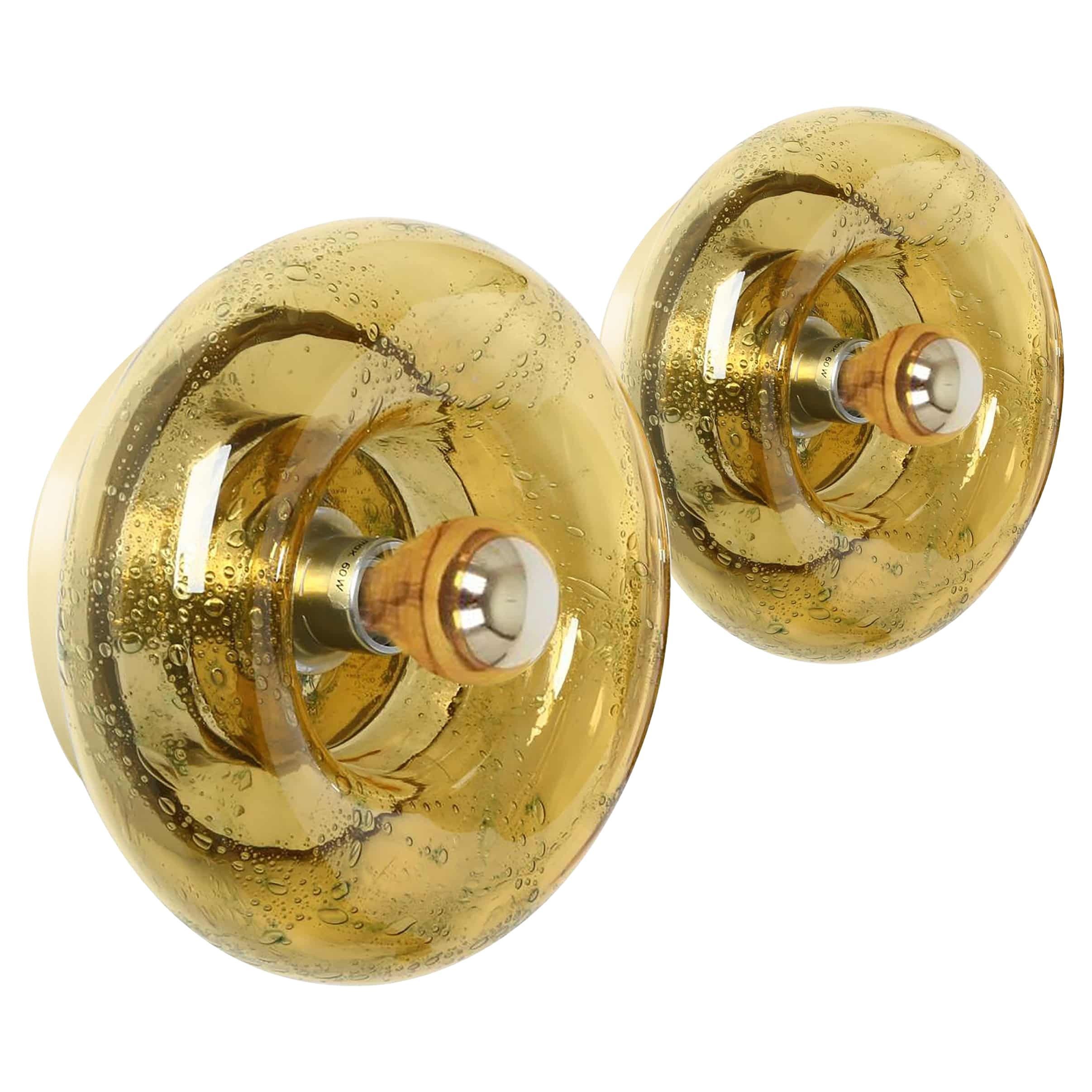 Several Yellow Glass Flush Mounts by Doria Leuchten, Germany 1970