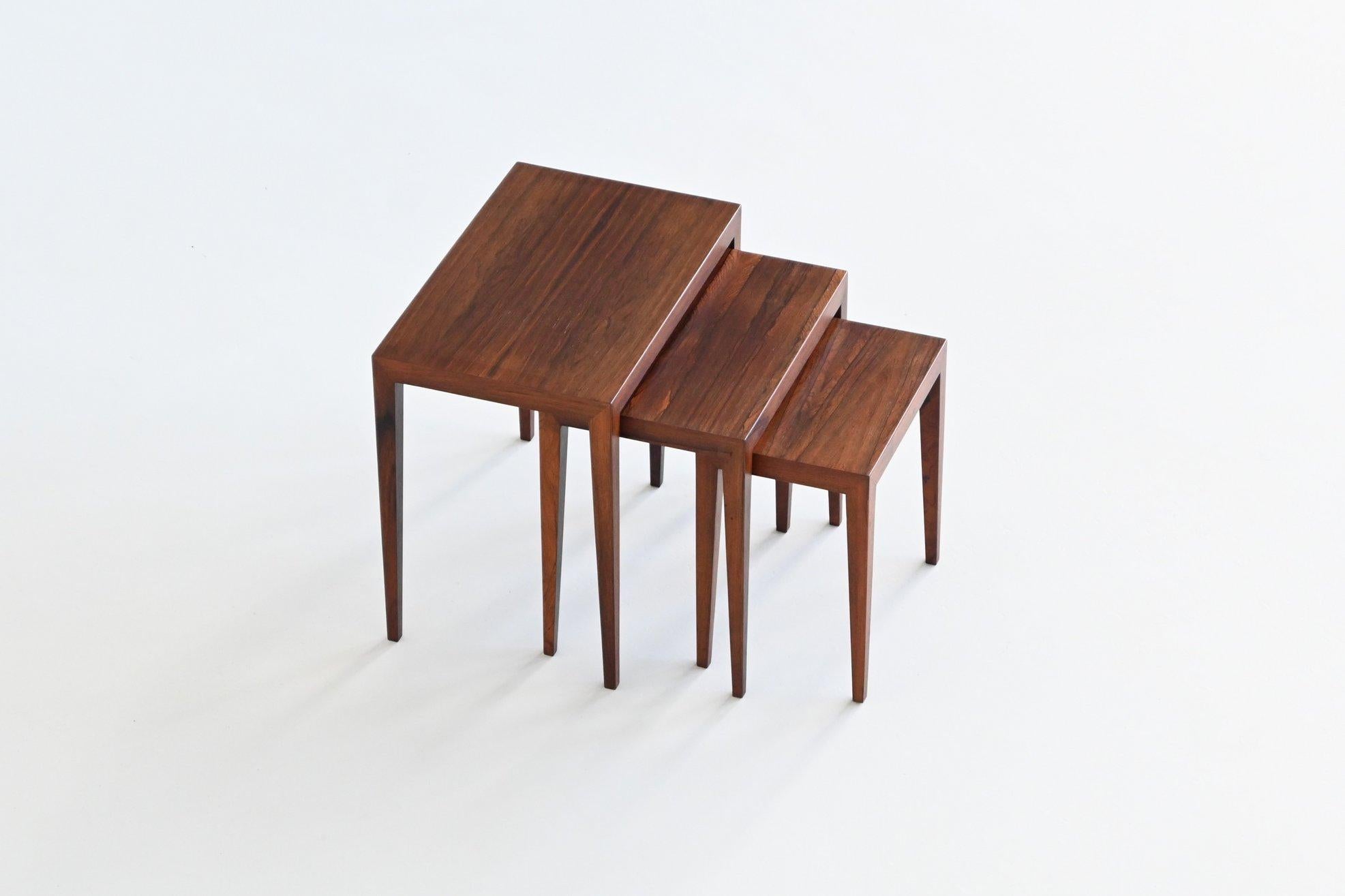 Scandinavian Modern Severin Hansen #163 nesting tables in rosewood Haslev Denmark 1960 For Sale