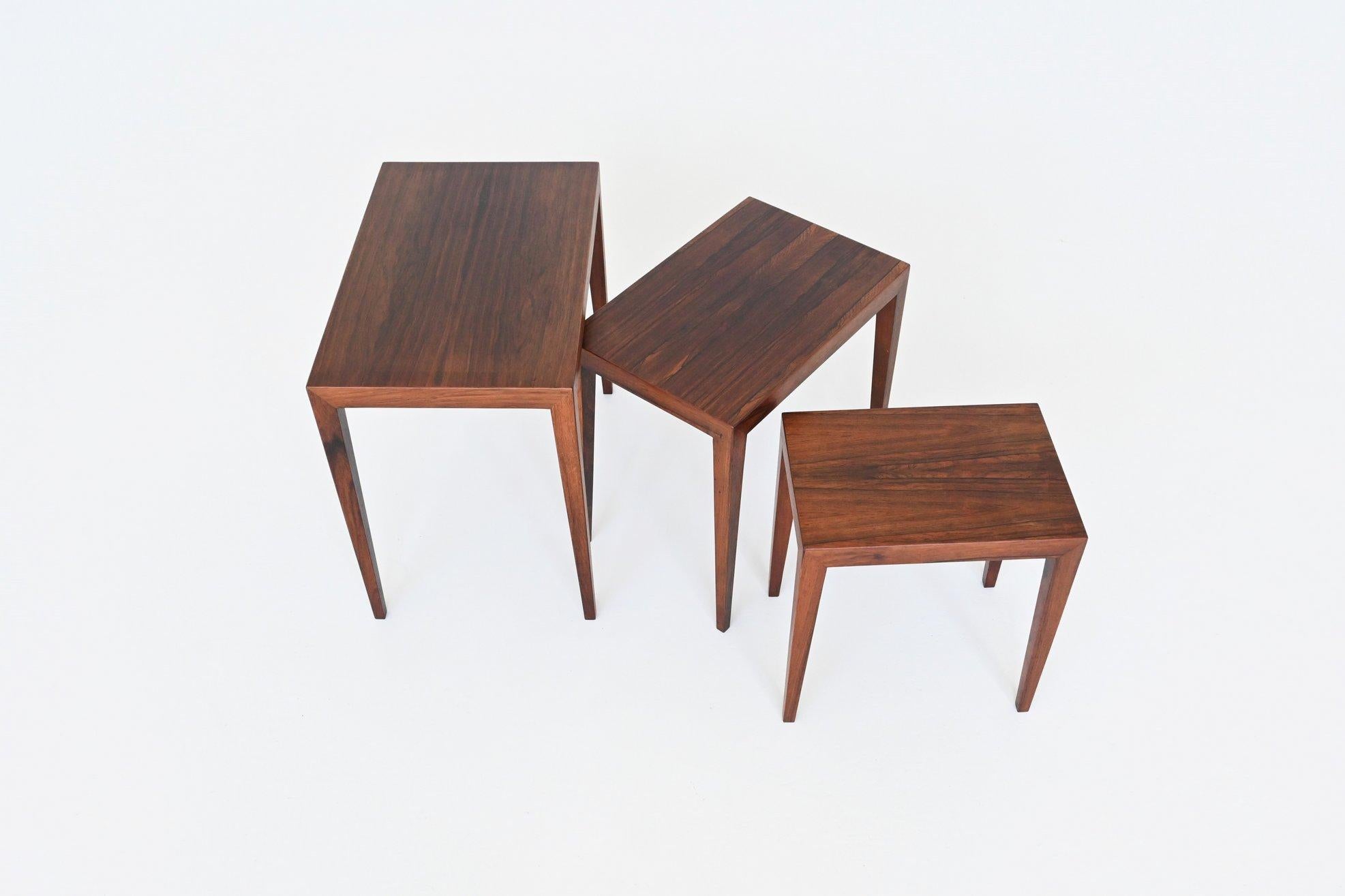 Danish Severin Hansen #163 nesting tables in rosewood Haslev Denmark 1960 For Sale