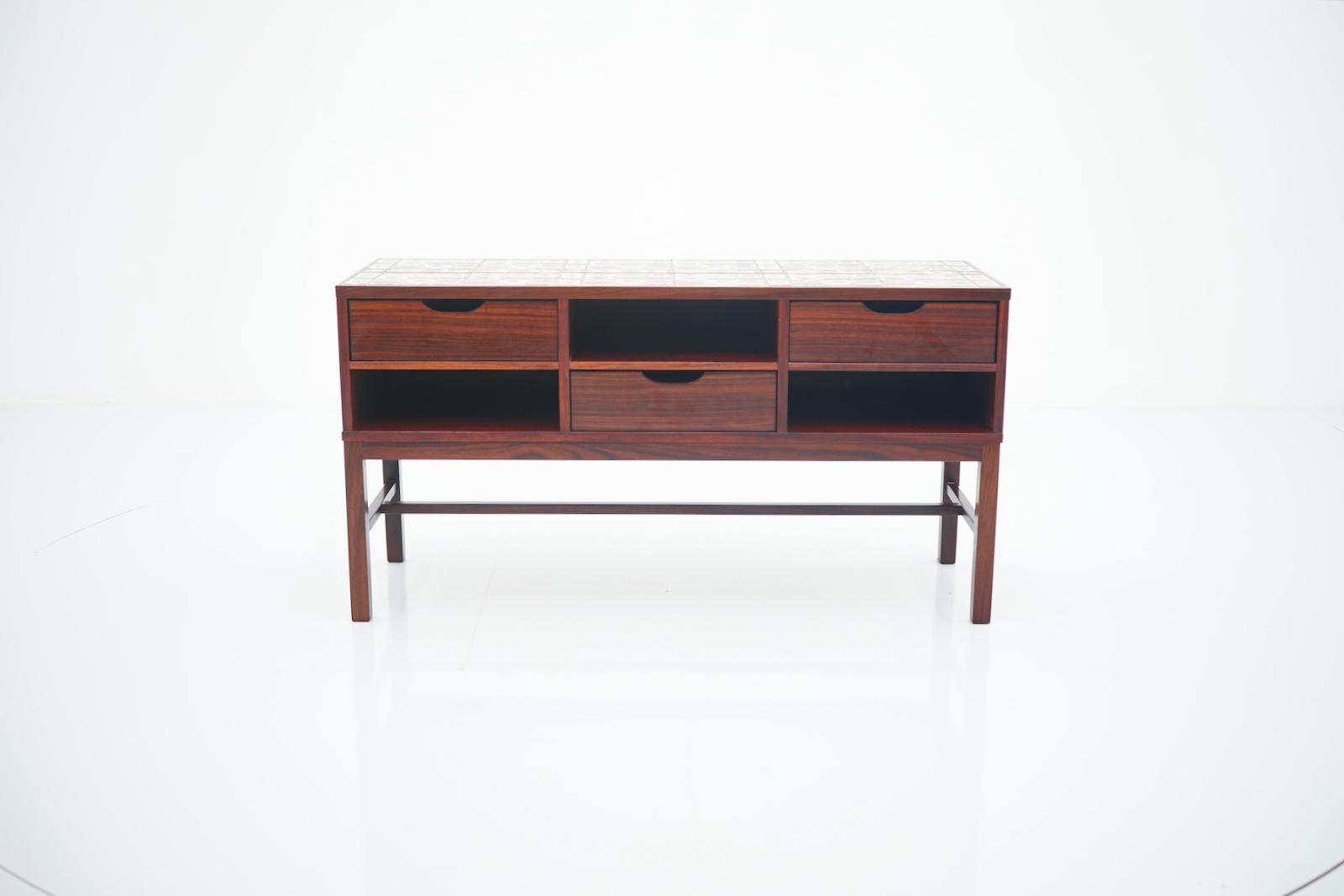 Scandinavian Modern Severin Hansen Cabinet, Console with Ceramic Top, Haslev Denmark For Sale