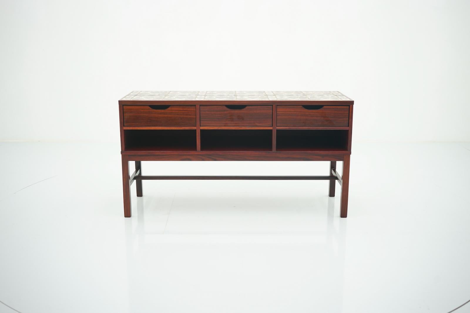 Danish Severin Hansen Cabinet, Console with Ceramic Top, Haslev Denmark For Sale