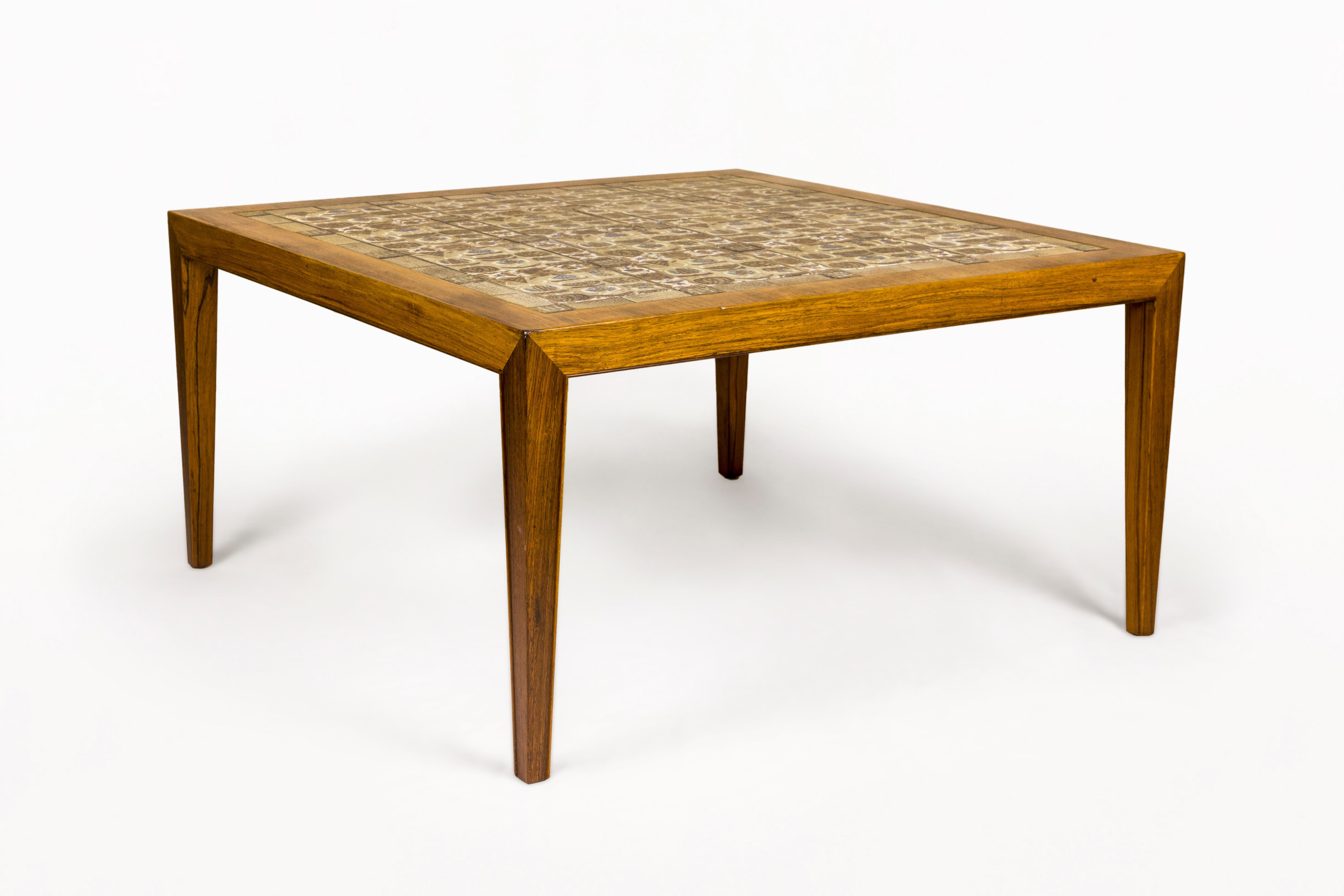 Severin Hansen Coffee Table.
Ceramic Tile Top and Wooden Base.
Very decorative.
circa 1960, Denmark.
Mid-Century Modern (MCM) is a design movement in interior, product, graphic design, architecture, and urban development that was popular from