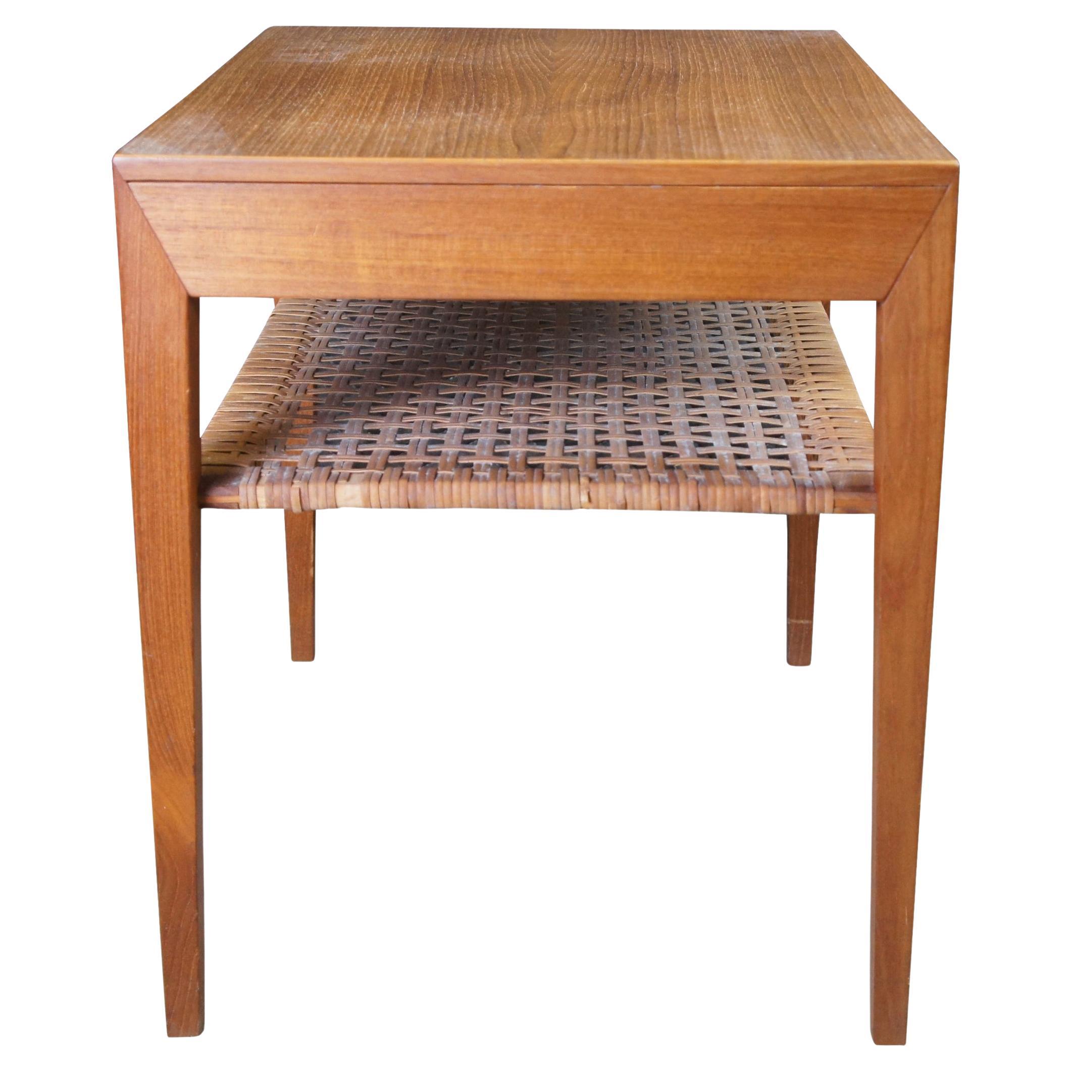 Severin Hansen Danish Mid-Century Modern Teak & Rattan Side End Table MCM 1960s For Sale