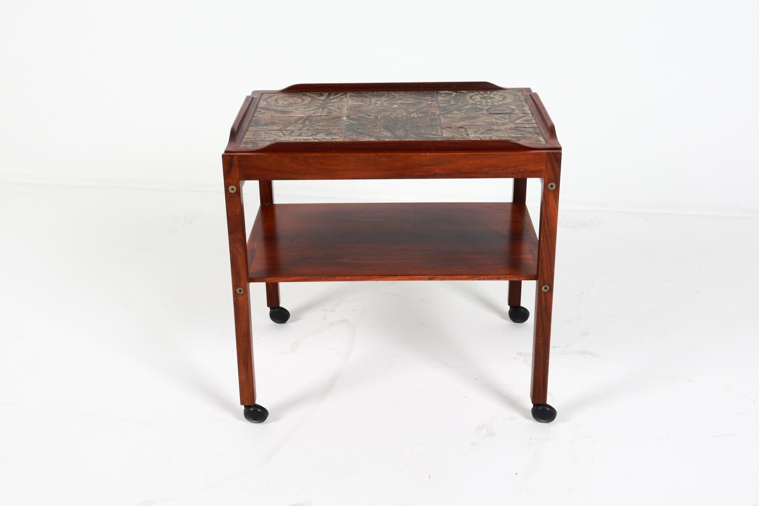 Mid-Century Modern Severin Hansen Danish Rosewood Serving Cart w/ Royal Copenhagen Tiles C.1970's For Sale