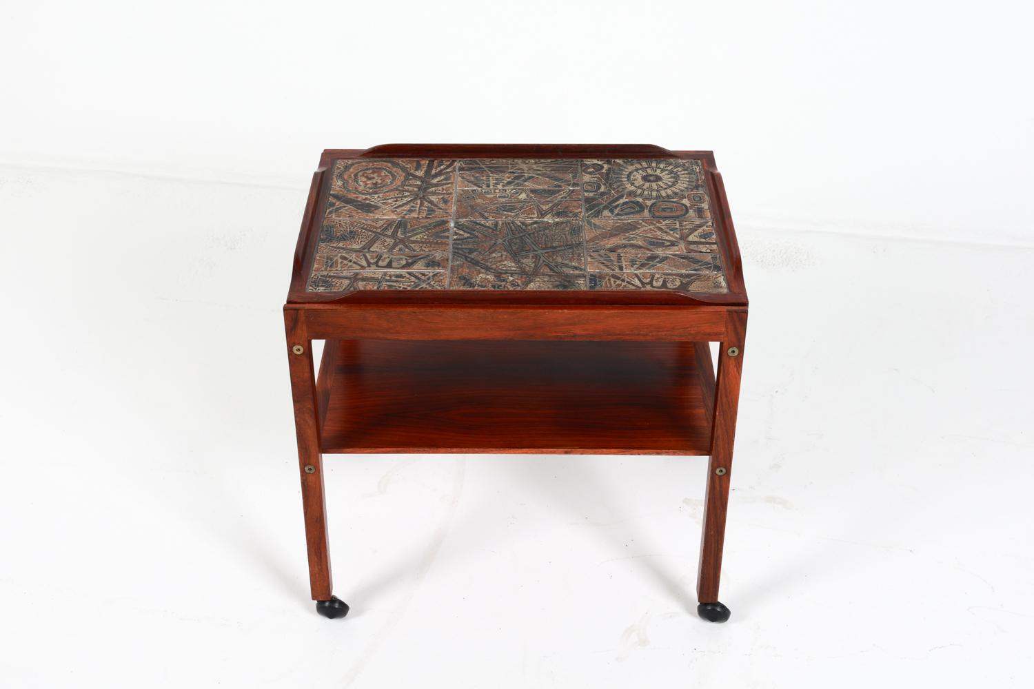 Severin Hansen Danish Rosewood Serving Cart w/ Royal Copenhagen Tiles C.1970's In Good Condition For Sale In Norwalk, CT