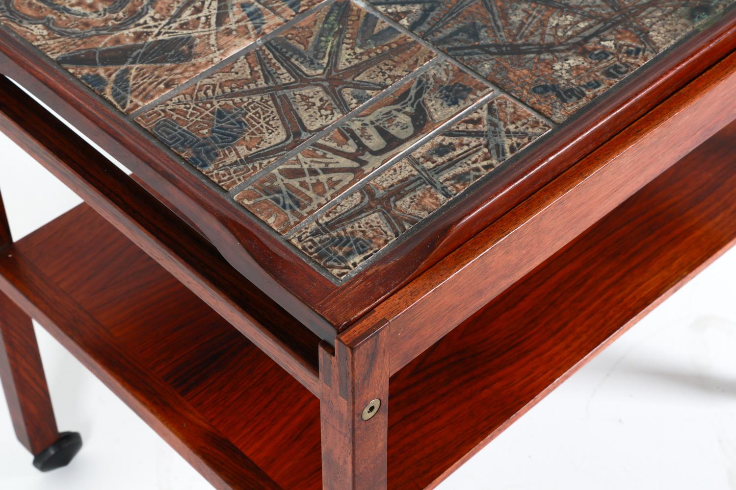 20th Century Severin Hansen Danish Rosewood Serving Cart w/ Royal Copenhagen Tiles C.1970's For Sale