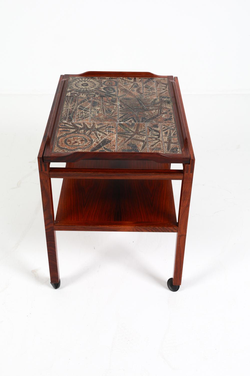 Ceramic Severin Hansen Danish Rosewood Serving Cart w/ Royal Copenhagen Tiles C.1970's For Sale