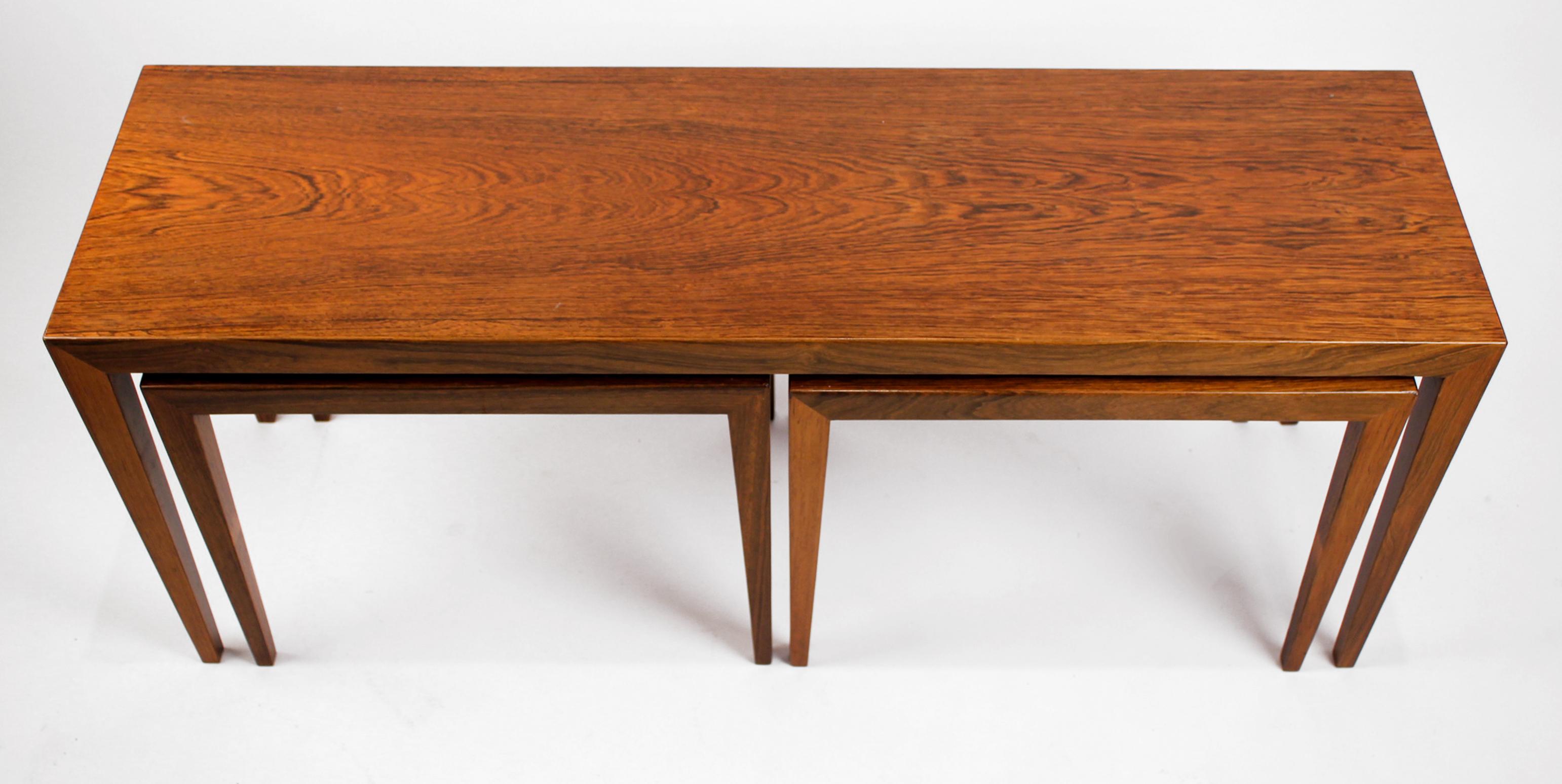Scandinavian Modern Severin Hansen Coffee Table with Nesting Tables for Haslev Brazilian Rosewood For Sale