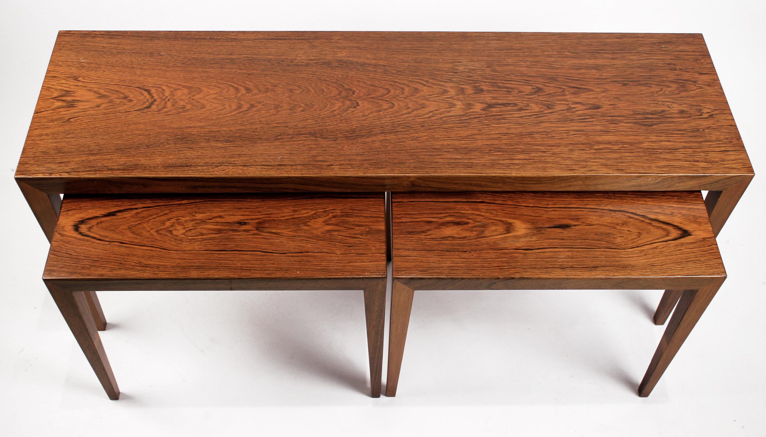 Danish Severin Hansen Coffee Table with Nesting Tables for Haslev Brazilian Rosewood  For Sale