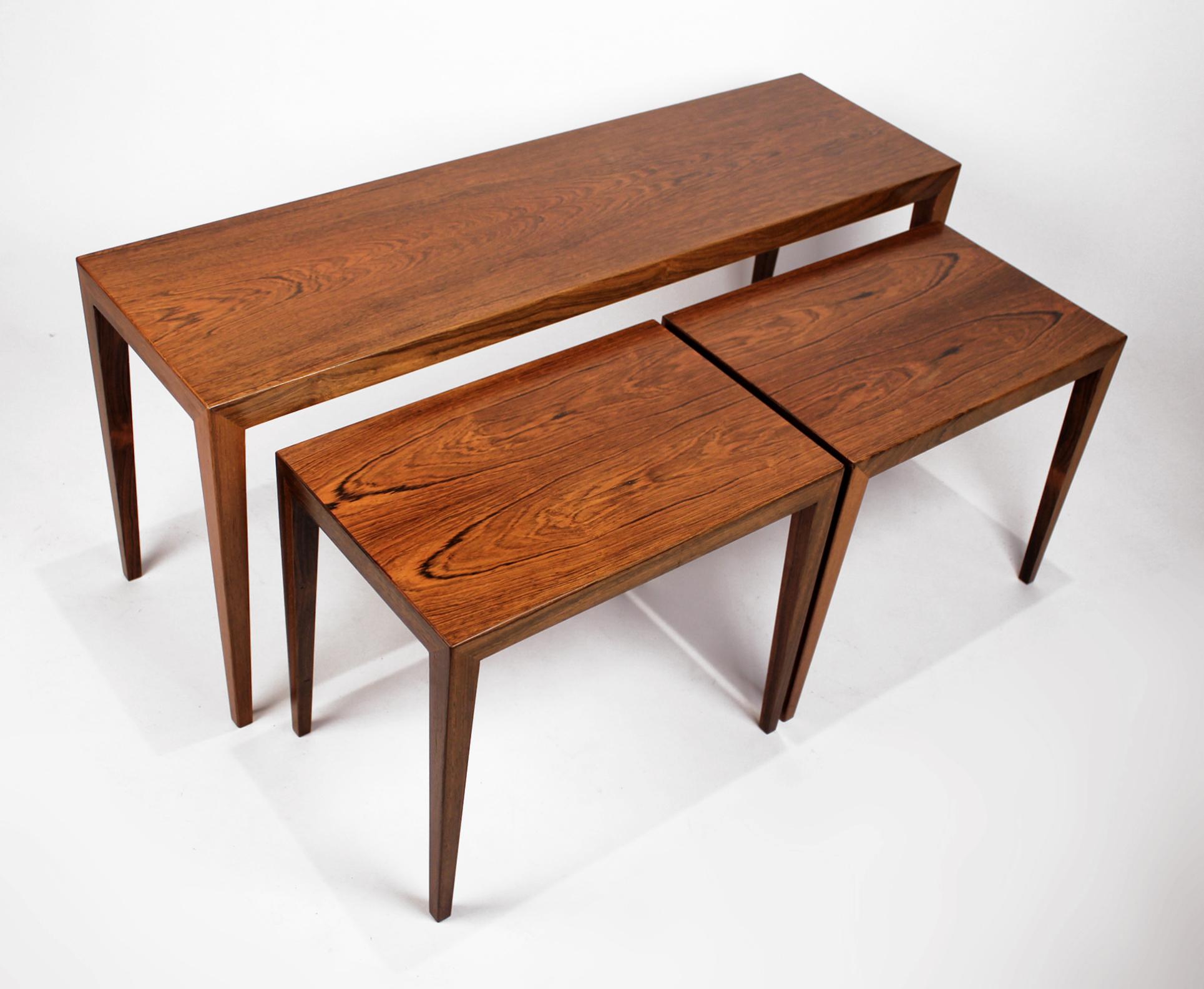 Severin Hansen Coffee Table with Nesting Tables for Haslev Brazilian Rosewood  In Good Condition For Sale In Dallas, TX