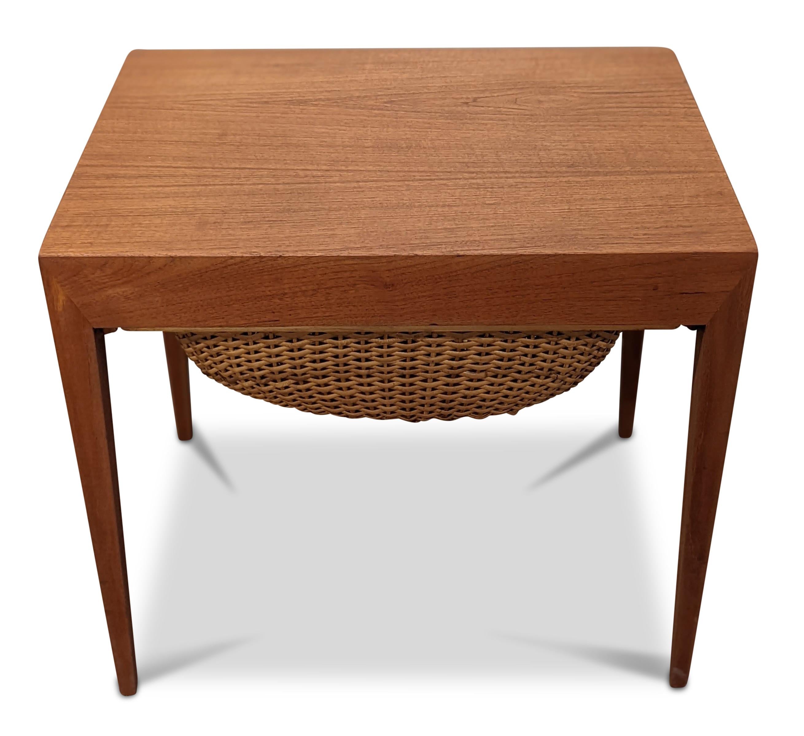Mid-Century Modern Severin Hansen Hasle Sewing and Yarn Teak Side Table Vintage Danish Mid-Century