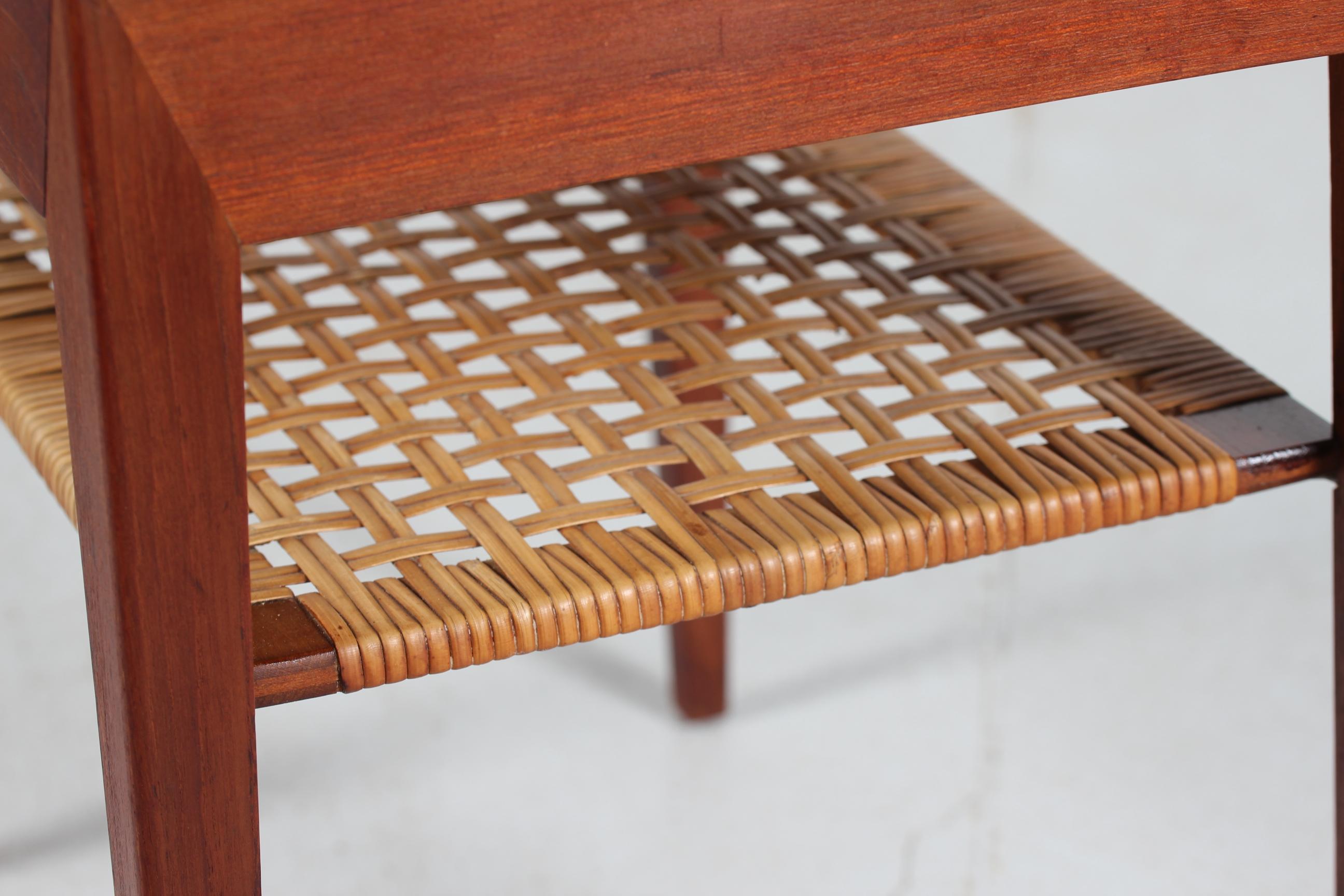 Severin Hansen Jr. Side Teak Table + Cane by Haslev Furniture Denmark, 1960s For Sale 1