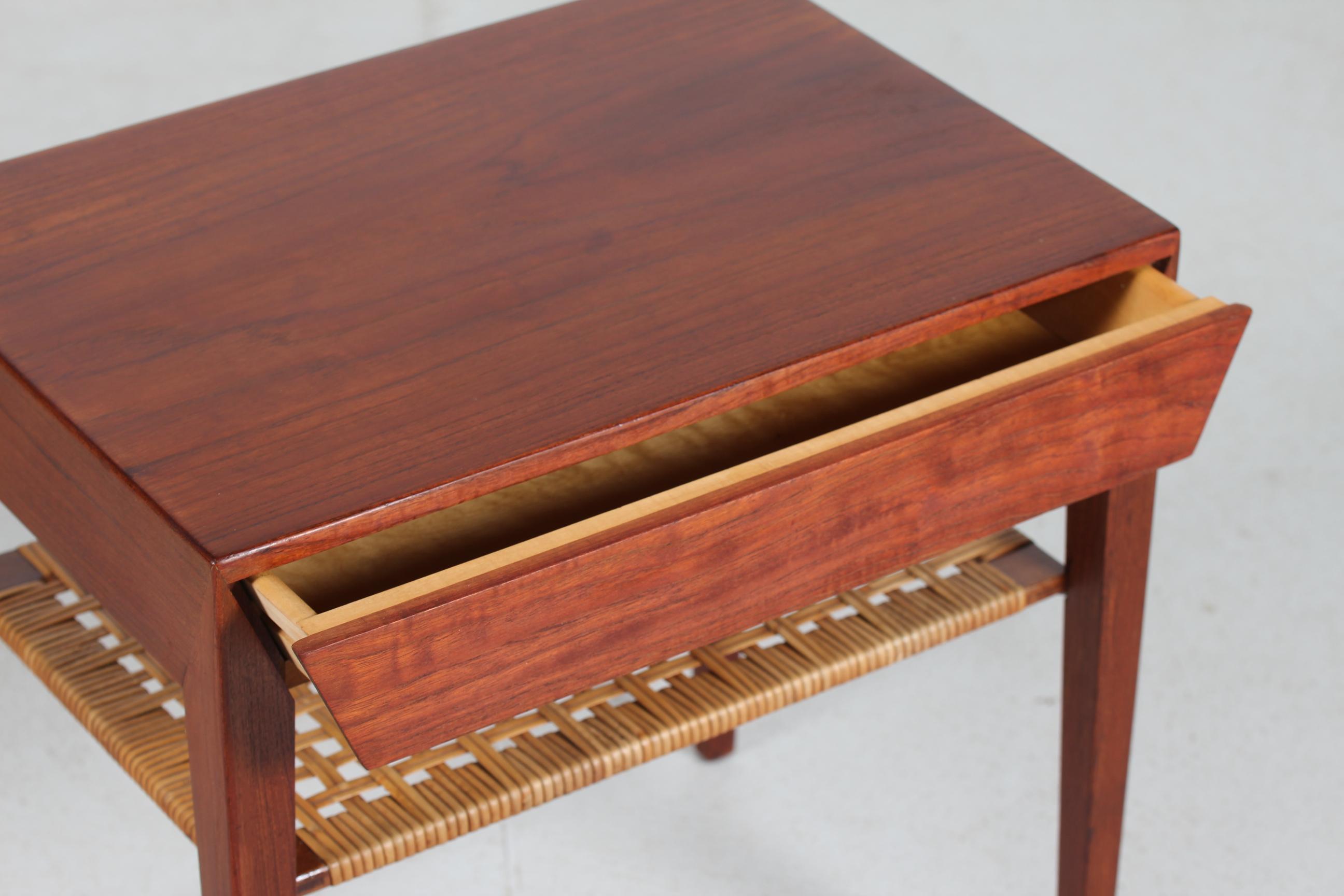 Danish Severin Hansen Jr. Side Teak Table + Cane by Haslev Furniture Denmark, 1960s For Sale