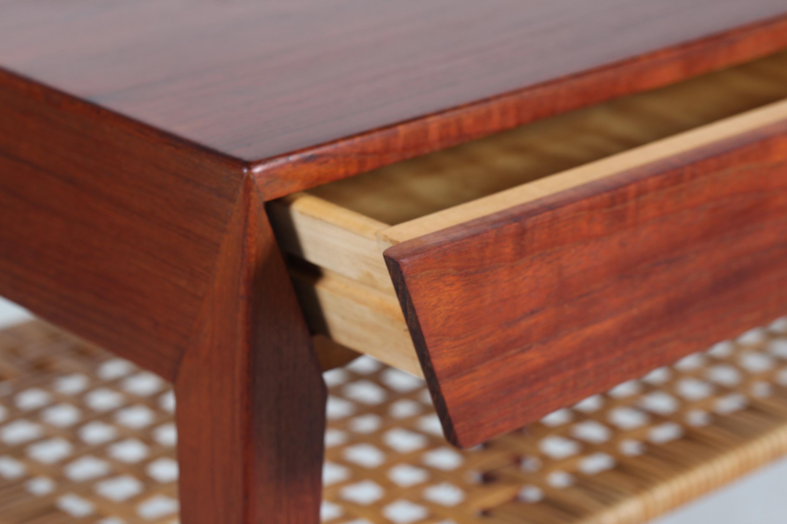 Woodwork Severin Hansen Jr. Side Teak Table + Cane by Haslev Furniture Denmark, 1960s For Sale