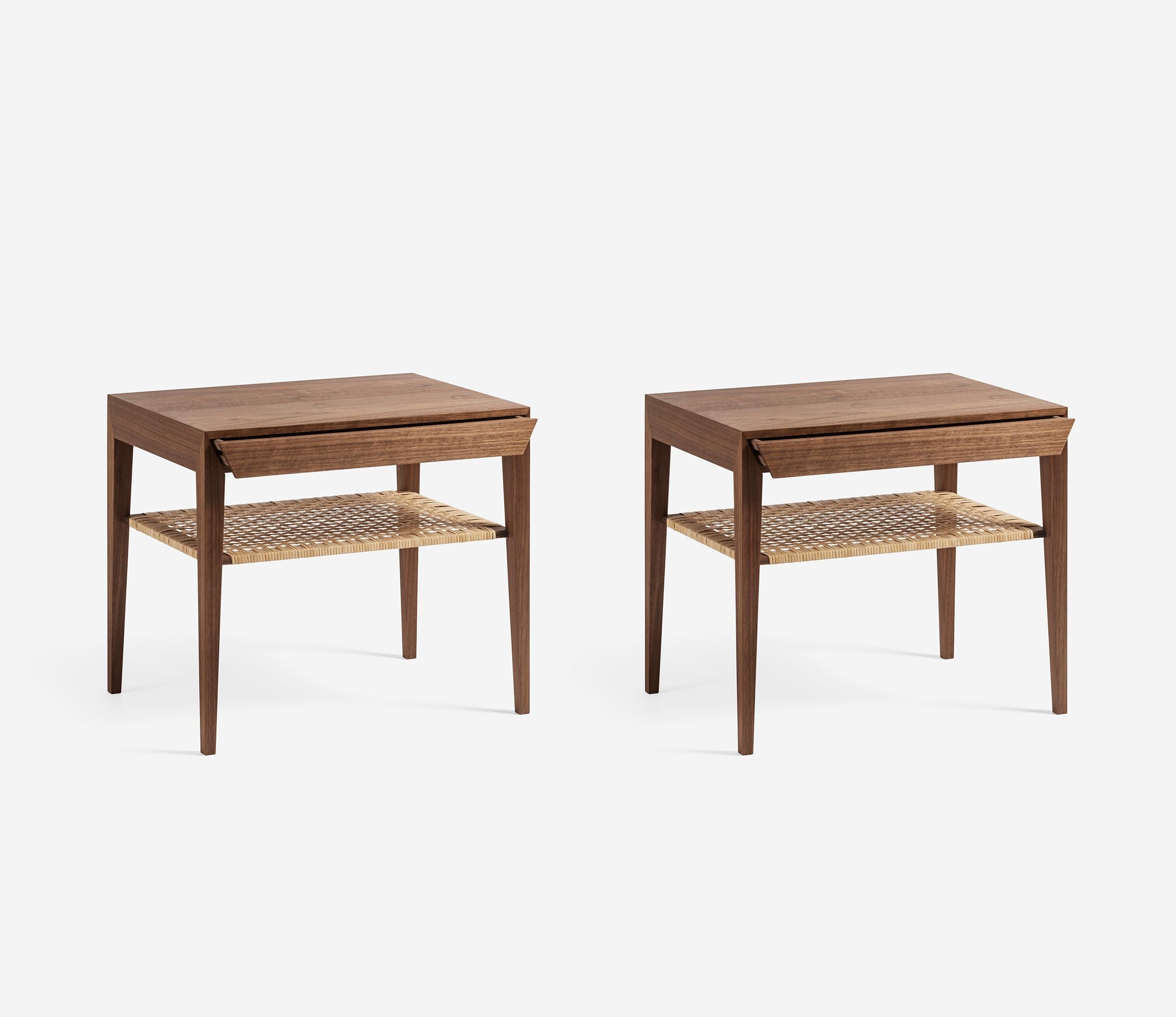 Scandinavian Modern Severin Hansen Model 35 Walnut Nightstands with Cane Shelf - New Edition For Sale