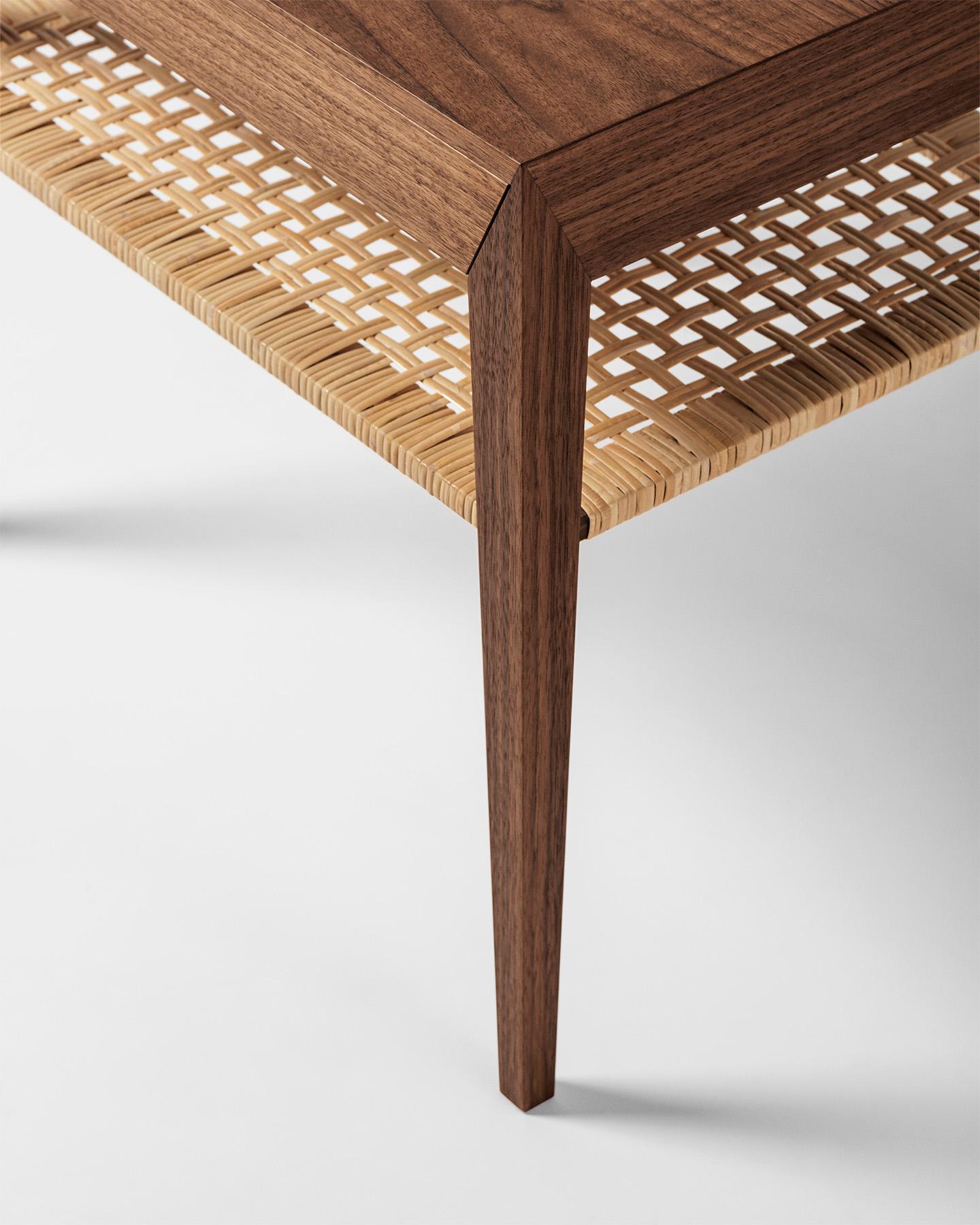 Severin Hansen Model 35 Walnut Nightstands with Cane Shelf - New Edition In New Condition For Sale In London, England