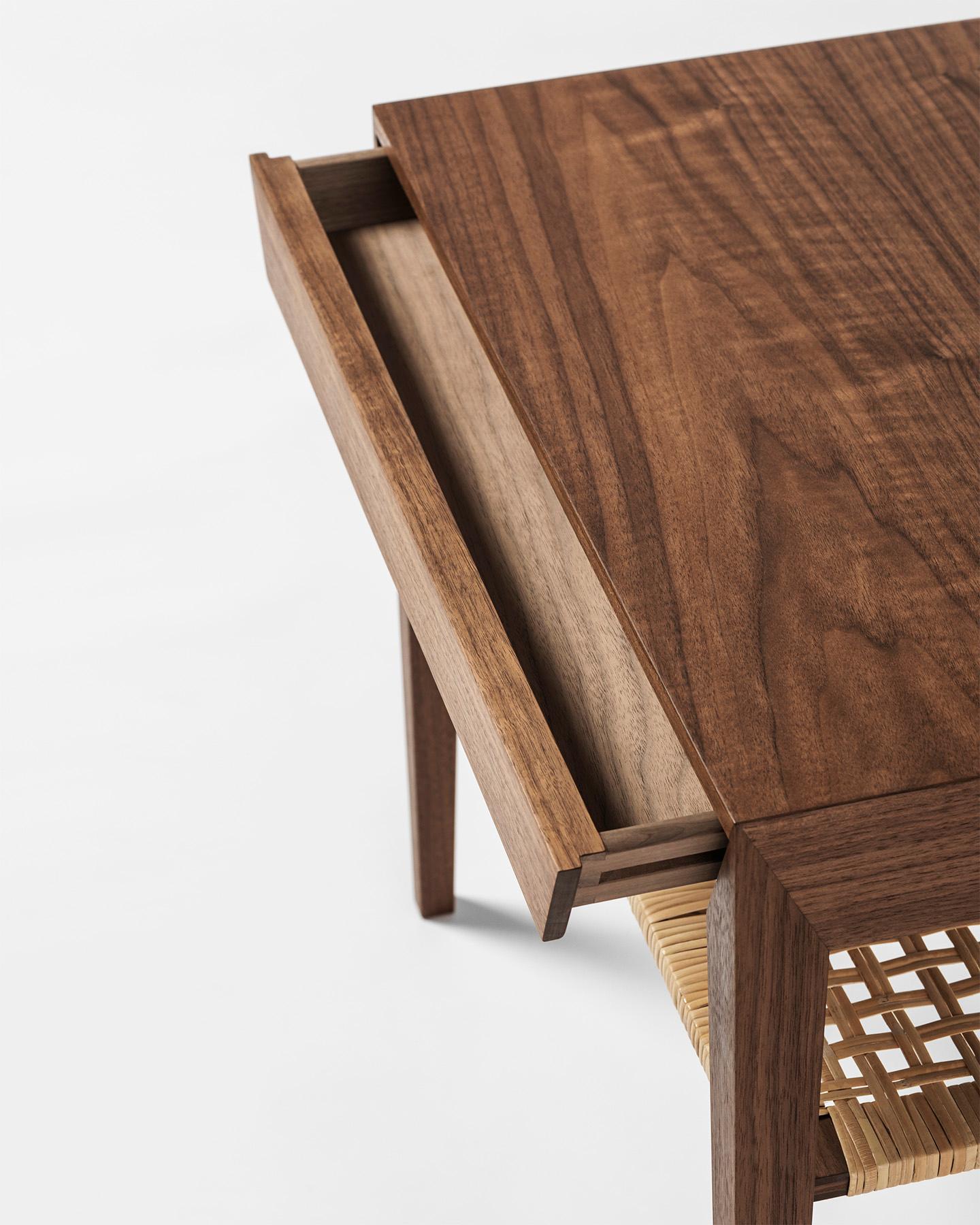 Contemporary Severin Hansen Model 35 Walnut Nightstands with Cane Shelf - New Edition For Sale
