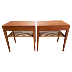 Comodini Severin Hansen con ripiano in rattan, metà secolo moderno danese, anni '60