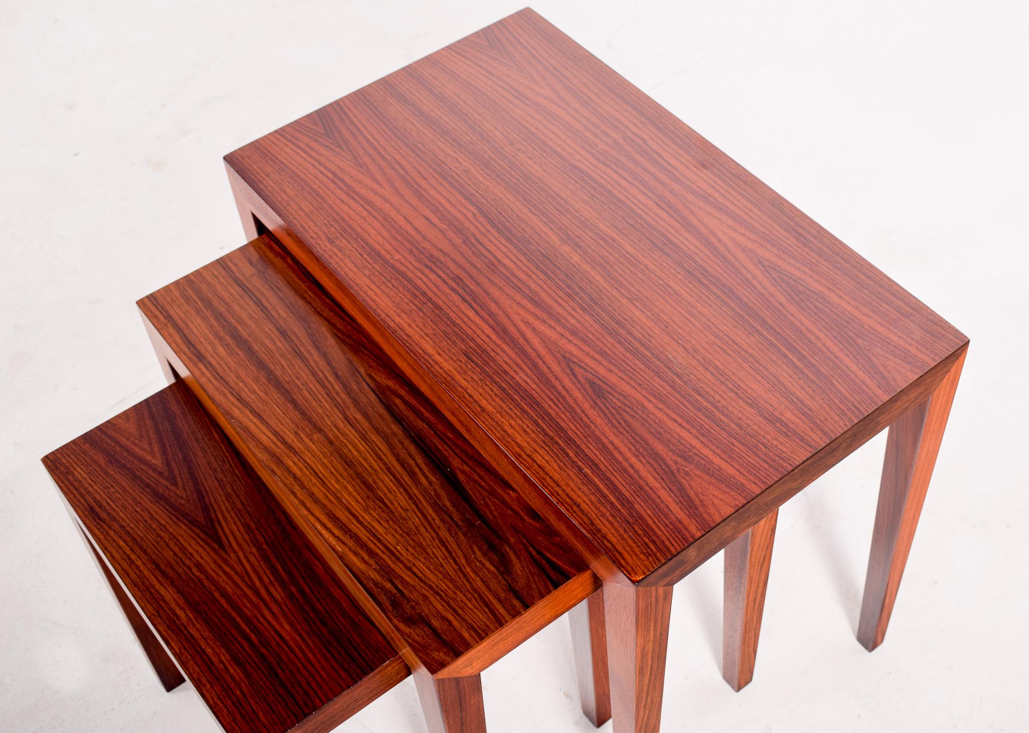 Mid-20th Century Severin Hansen Rosewood Nesting Tables for Haslev, 1960