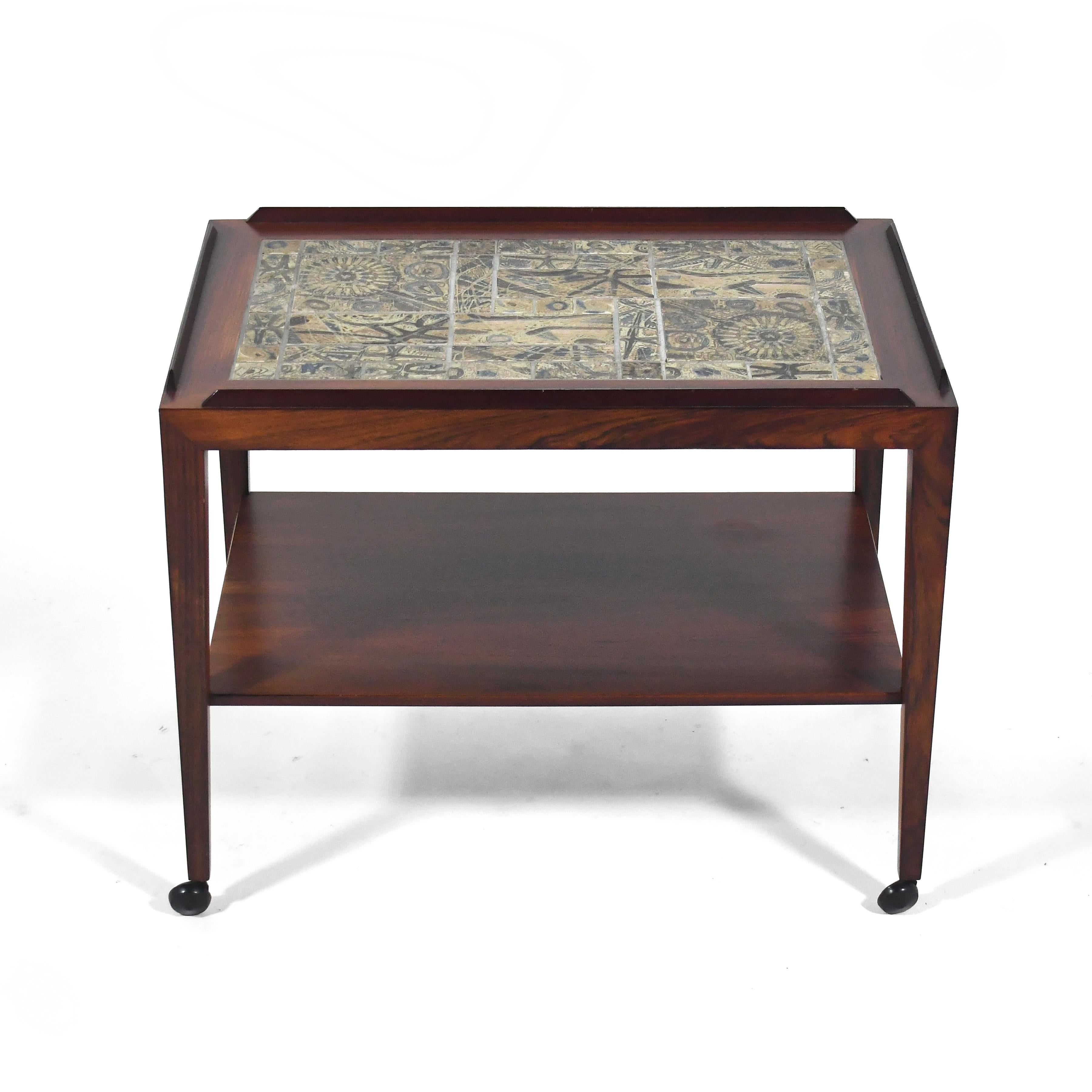 Scandinavian Modern Severin Hansen Rosewood Side Table with Tile Top For Sale