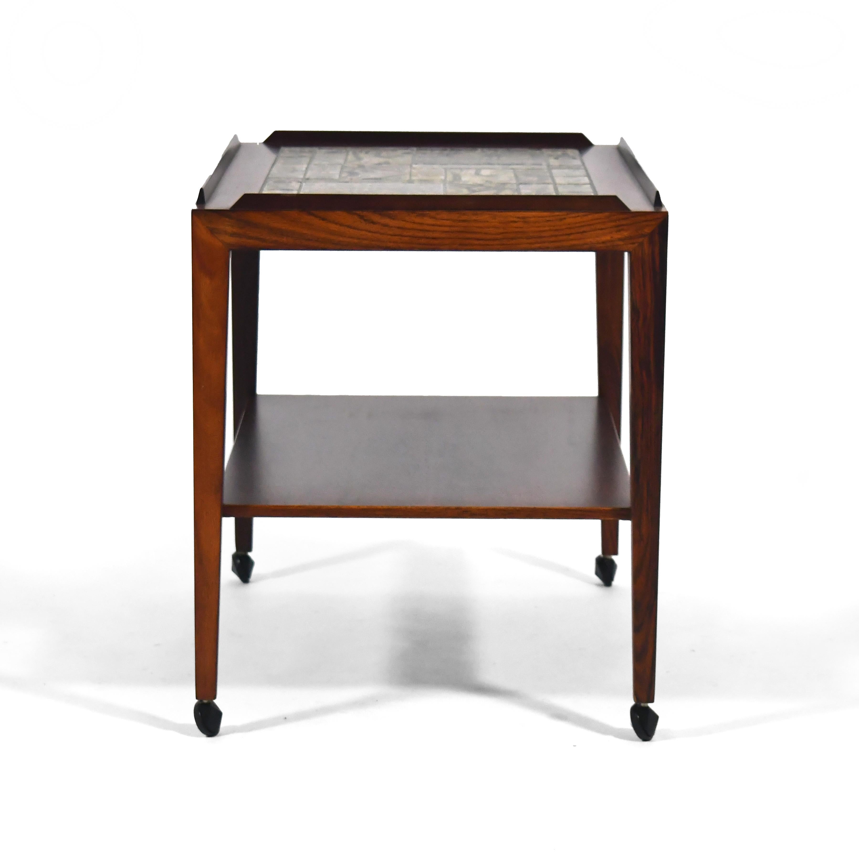Severin Hansen Rosewood Side Table with Tile Top In Good Condition For Sale In Highland, IN