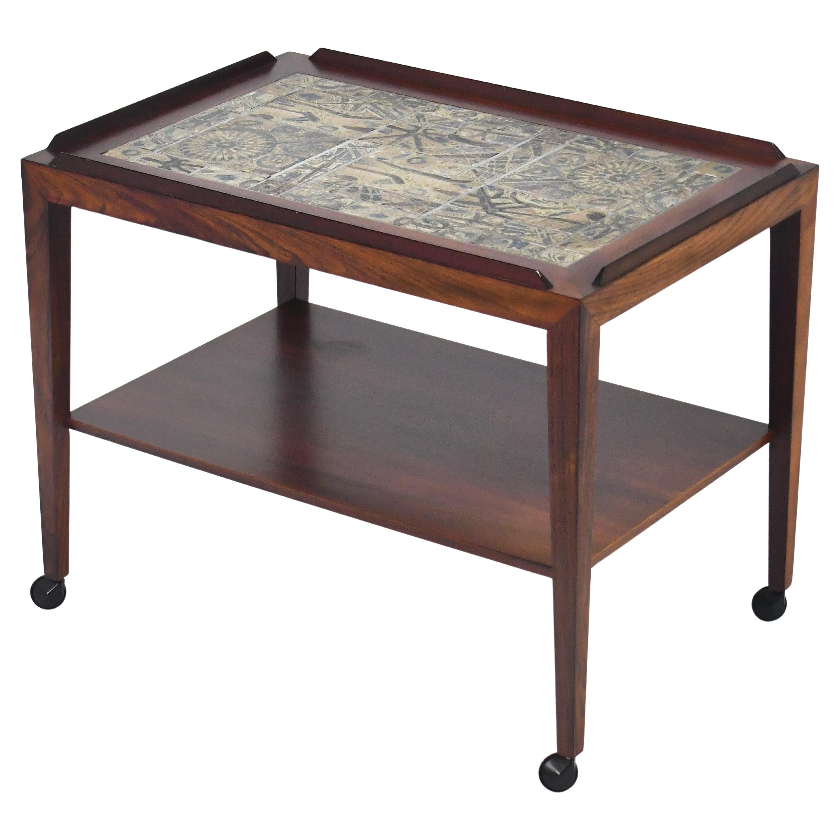 Severin Hansen Rosewood Side Table with Tile Top For Sale
