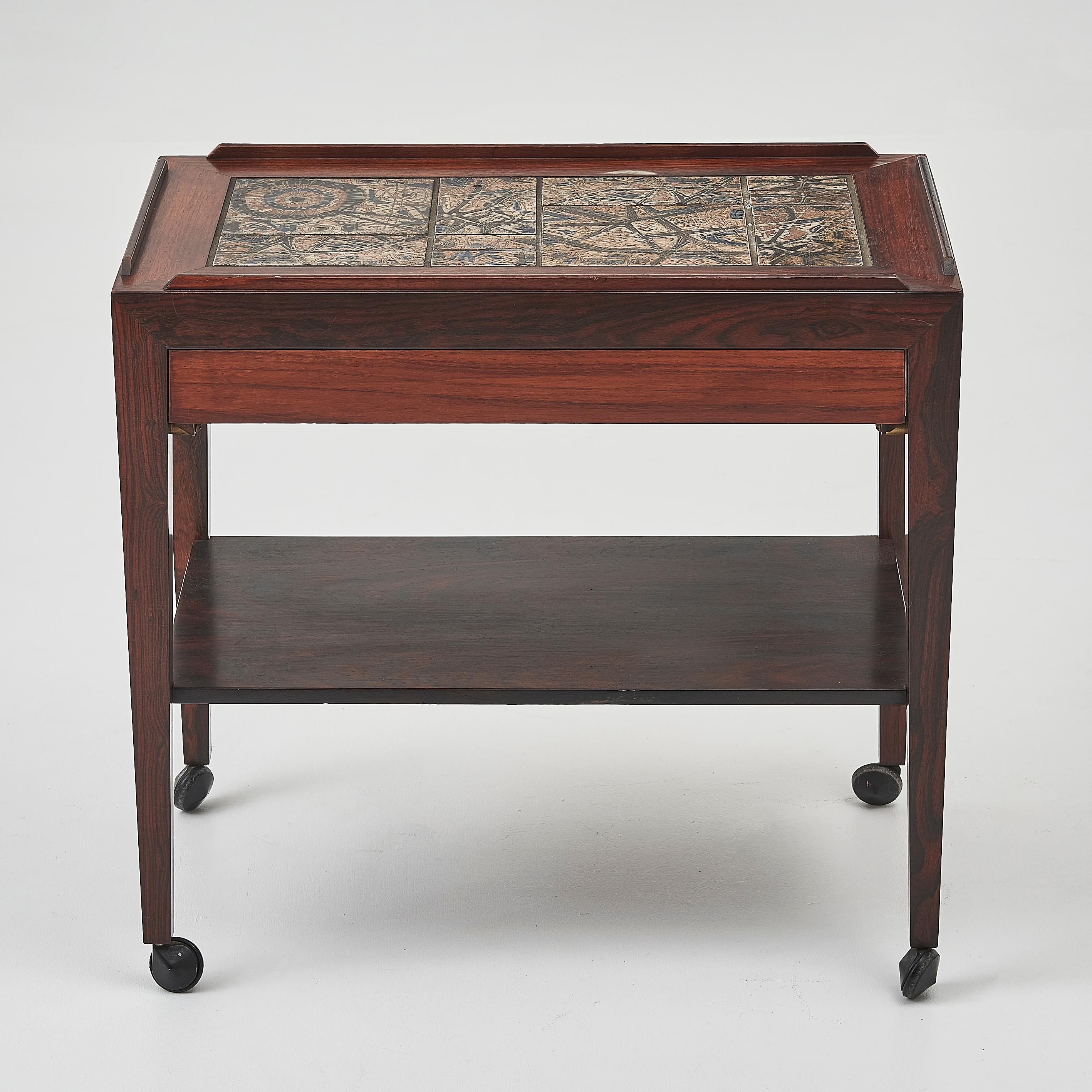 Mid-Century Modern Severin Hansen Rosewood Side Table With Tiled Top & Drawer For Sale