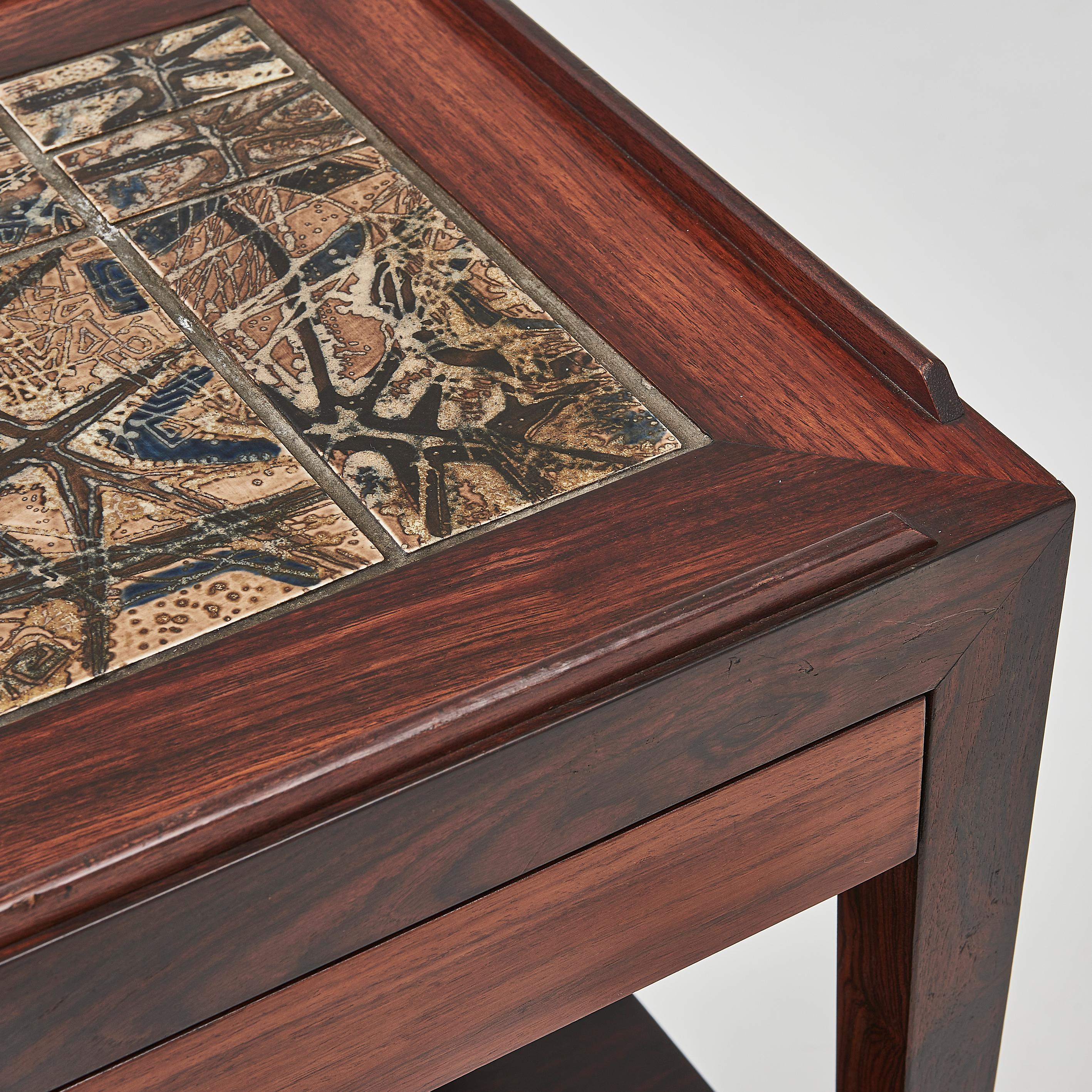 Severin Hansen Rosewood Side Table With Tiled Top & Drawer For Sale 1