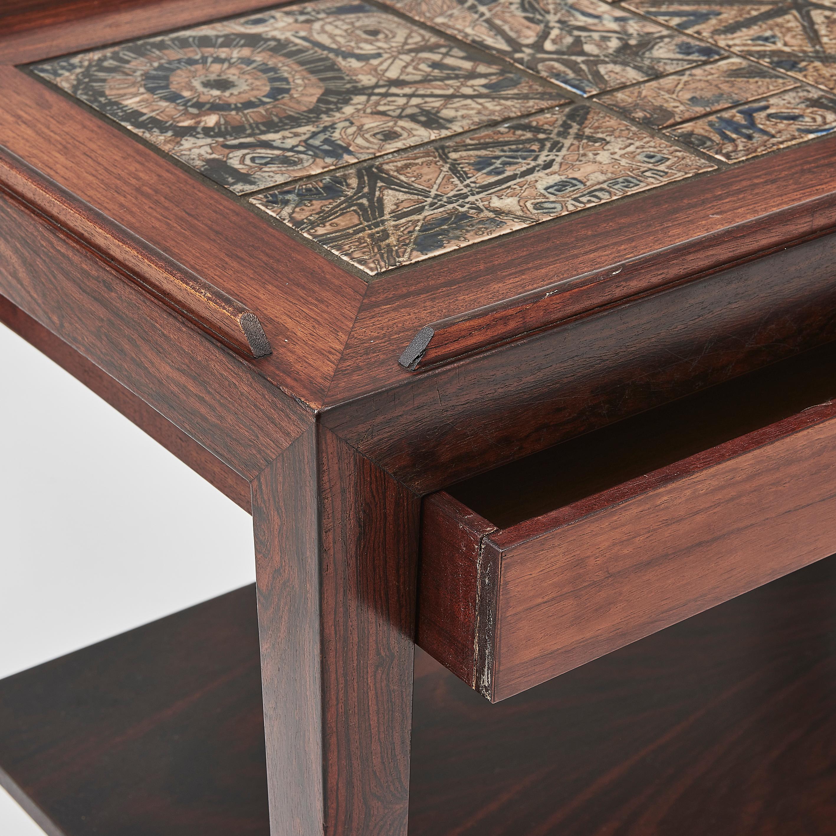 Severin Hansen Rosewood Side Table With Tiled Top & Drawer For Sale 2