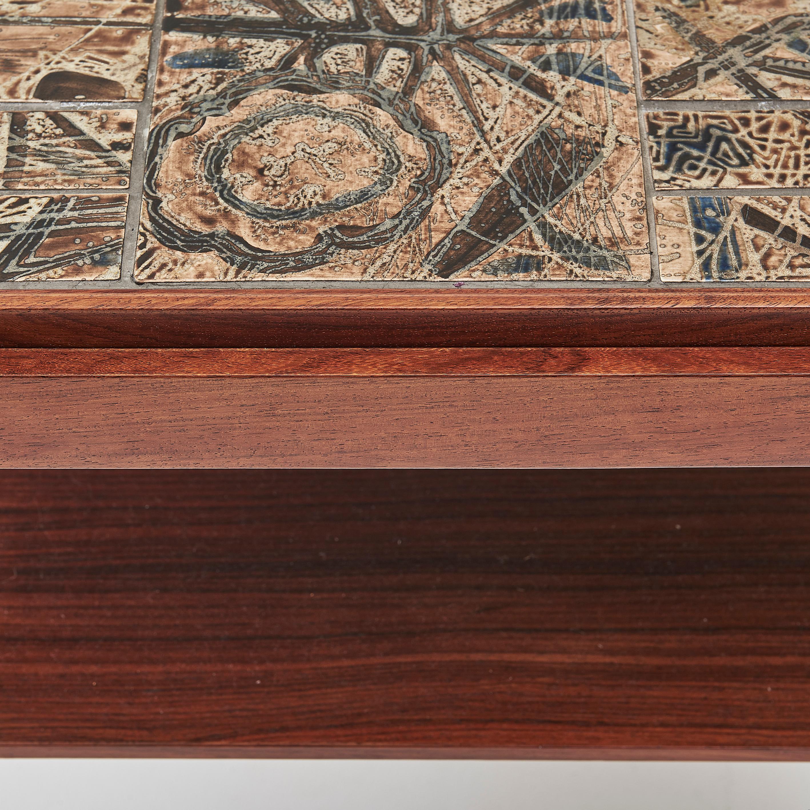 Severin Hansen Rosewood Side Table With Tiled Top & Removable Tray on casters For Sale 1