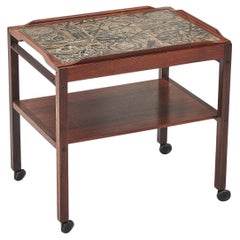 Severin Hansen Rosewood Side Table With Tiled Top & Removable Tray on casters