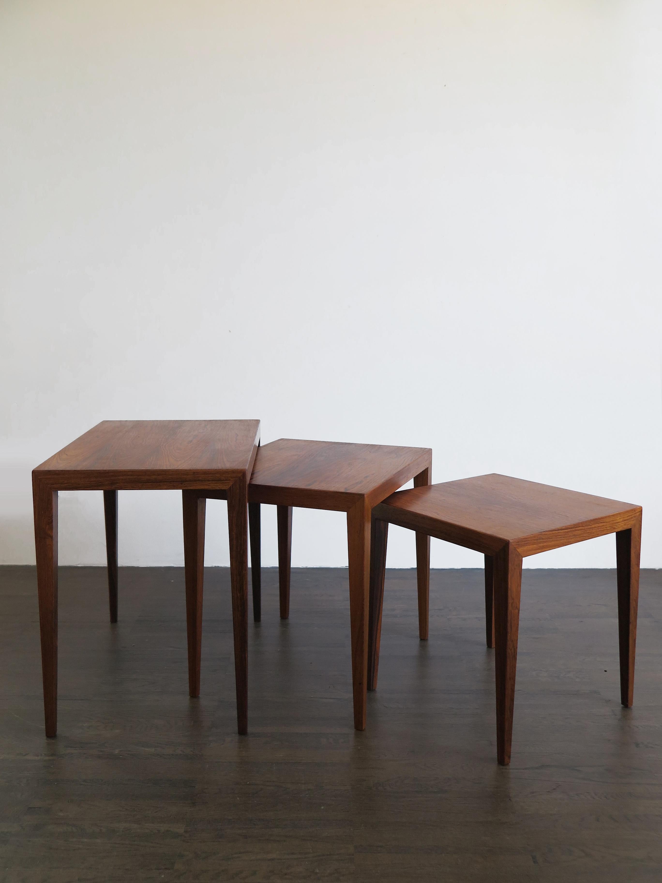 Severin Hansen Scandinavian Mid-Century Dark Wood Nesting Tables Set, 1960s In Good Condition In Reggio Emilia, IT