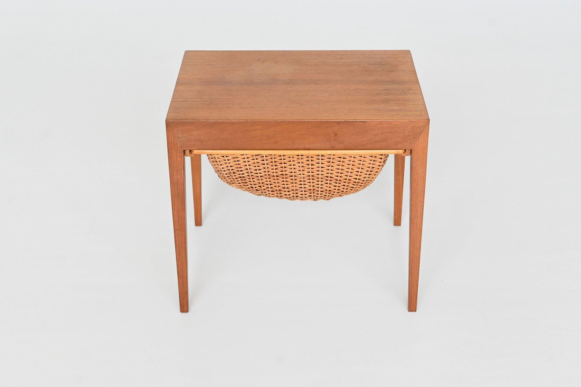 Mid-Century Modern Severin Hansen Sewing Table Teak Haslev Mobelsnedskeri, Denmark, 1960