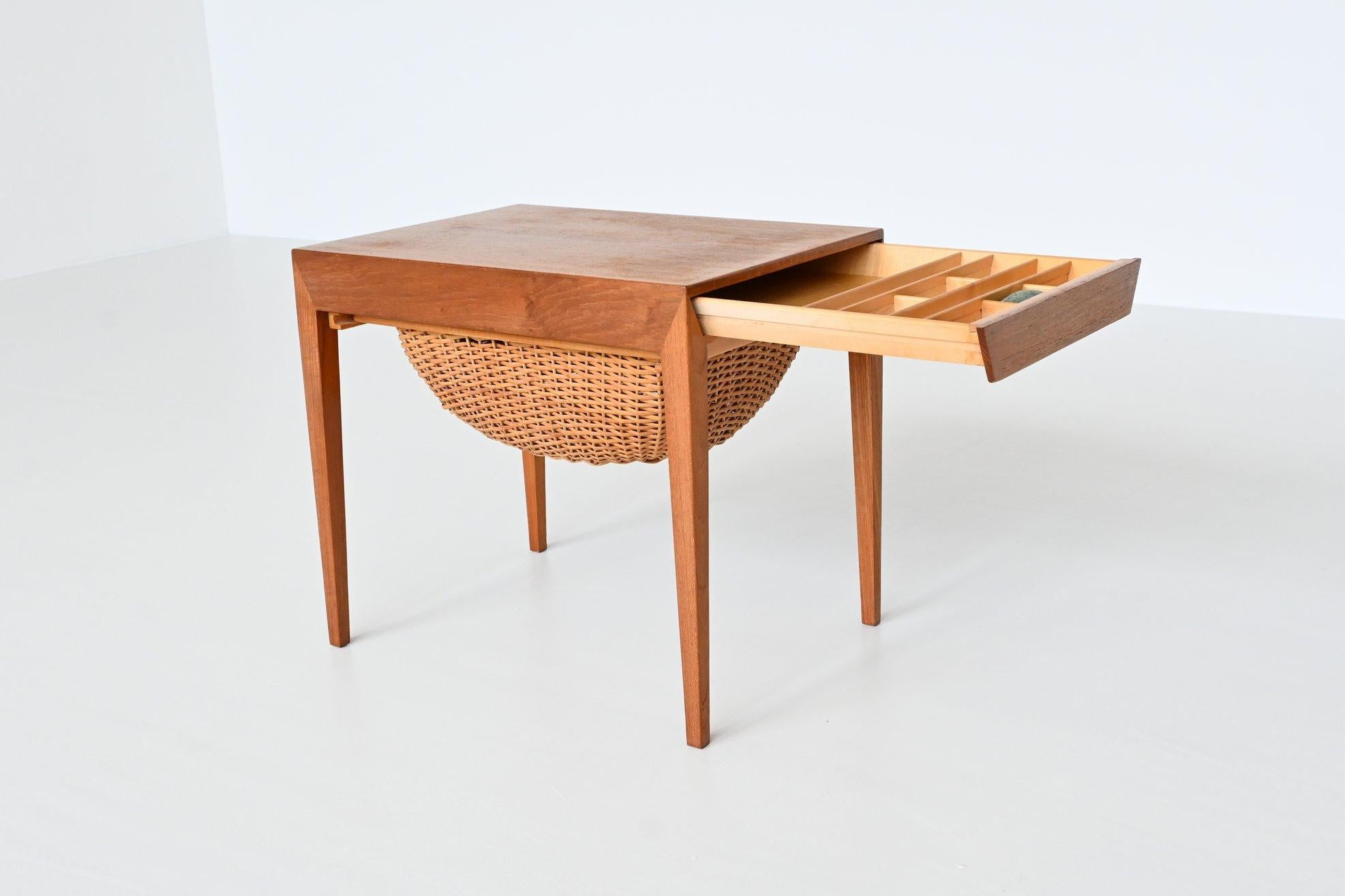 Mid-20th Century Severin Hansen Sewing Table Teak Haslev Mobelsnedskeri, Denmark, 1960