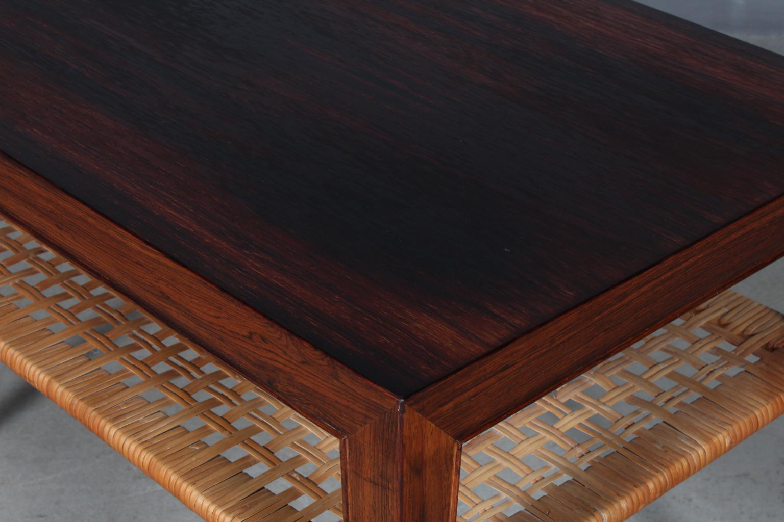 Scandinavian Modern Severin Hansen Sofa Table / Side Table, Rosewood and Cane