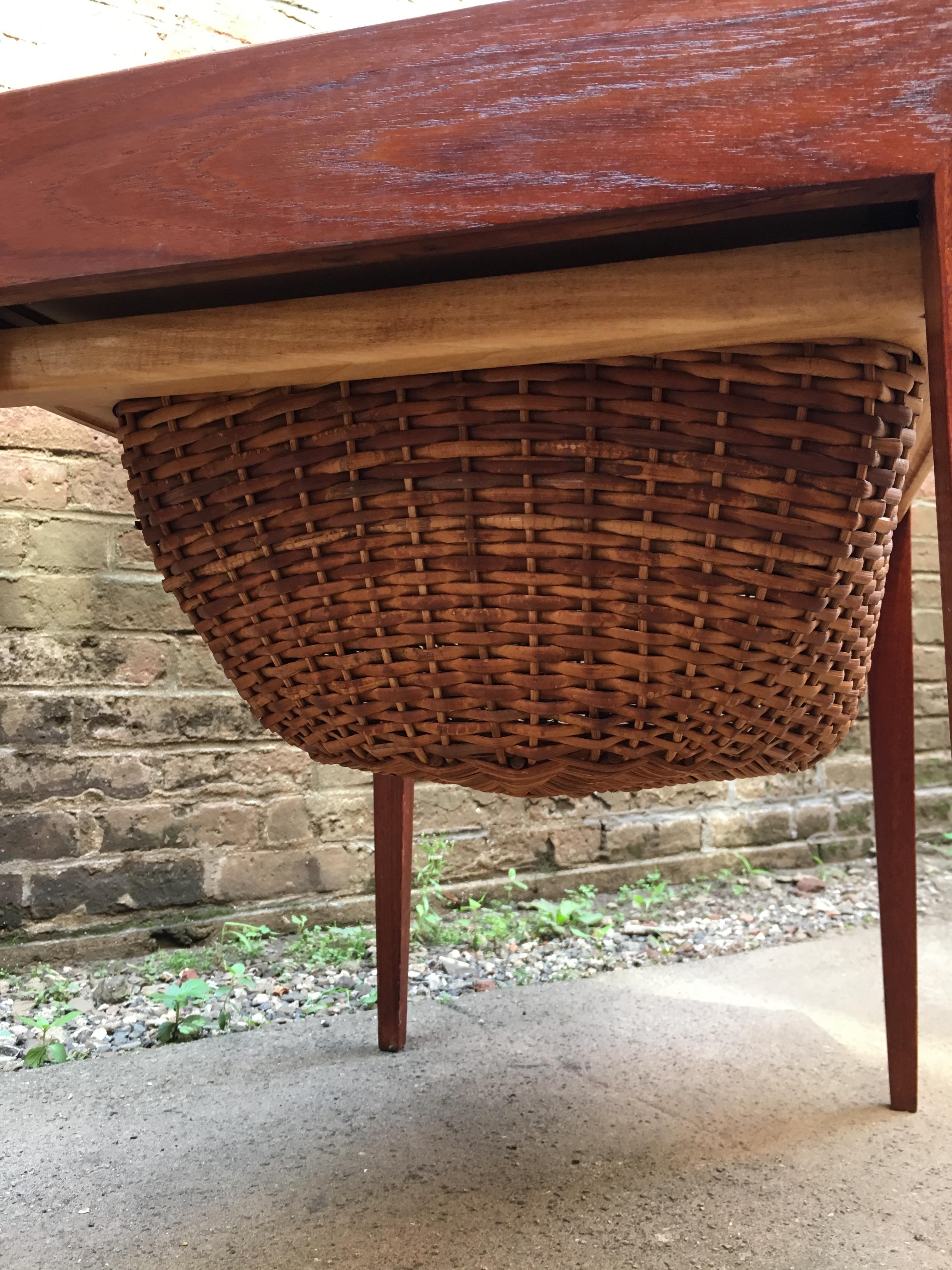 Severin Hansen Teak and Rattan Sewing Table for Haslev 4