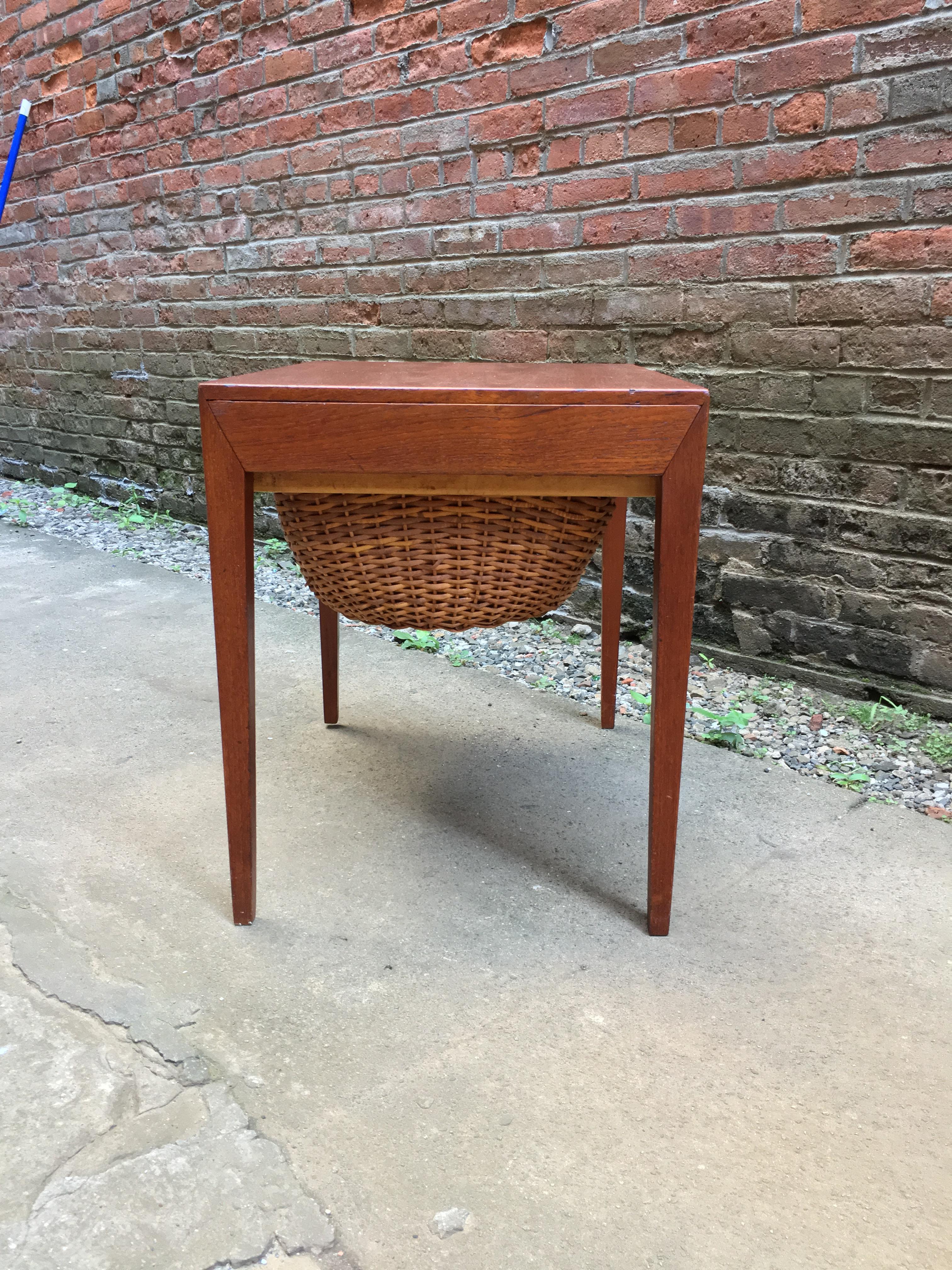 Severin Hansen Teak and Rattan Sewing Table for Haslev In Good Condition In Garnerville, NY