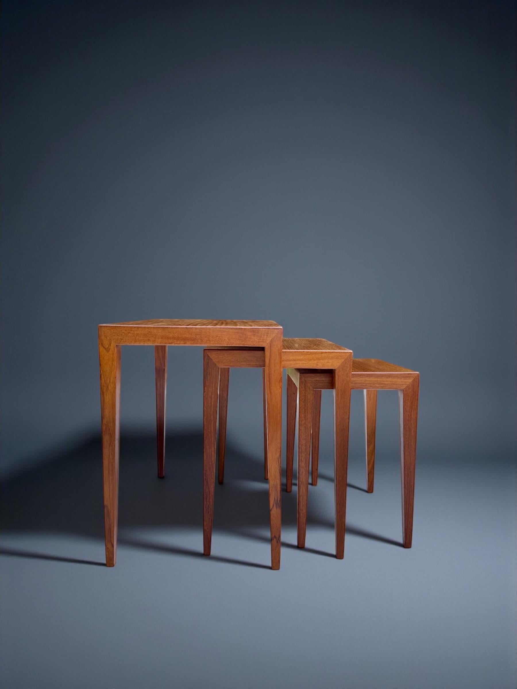 Mid-Century Modern Severin Hansen Teak Nesting Tables for Haslev Mobelfabrik, Denmark 1960's For Sale